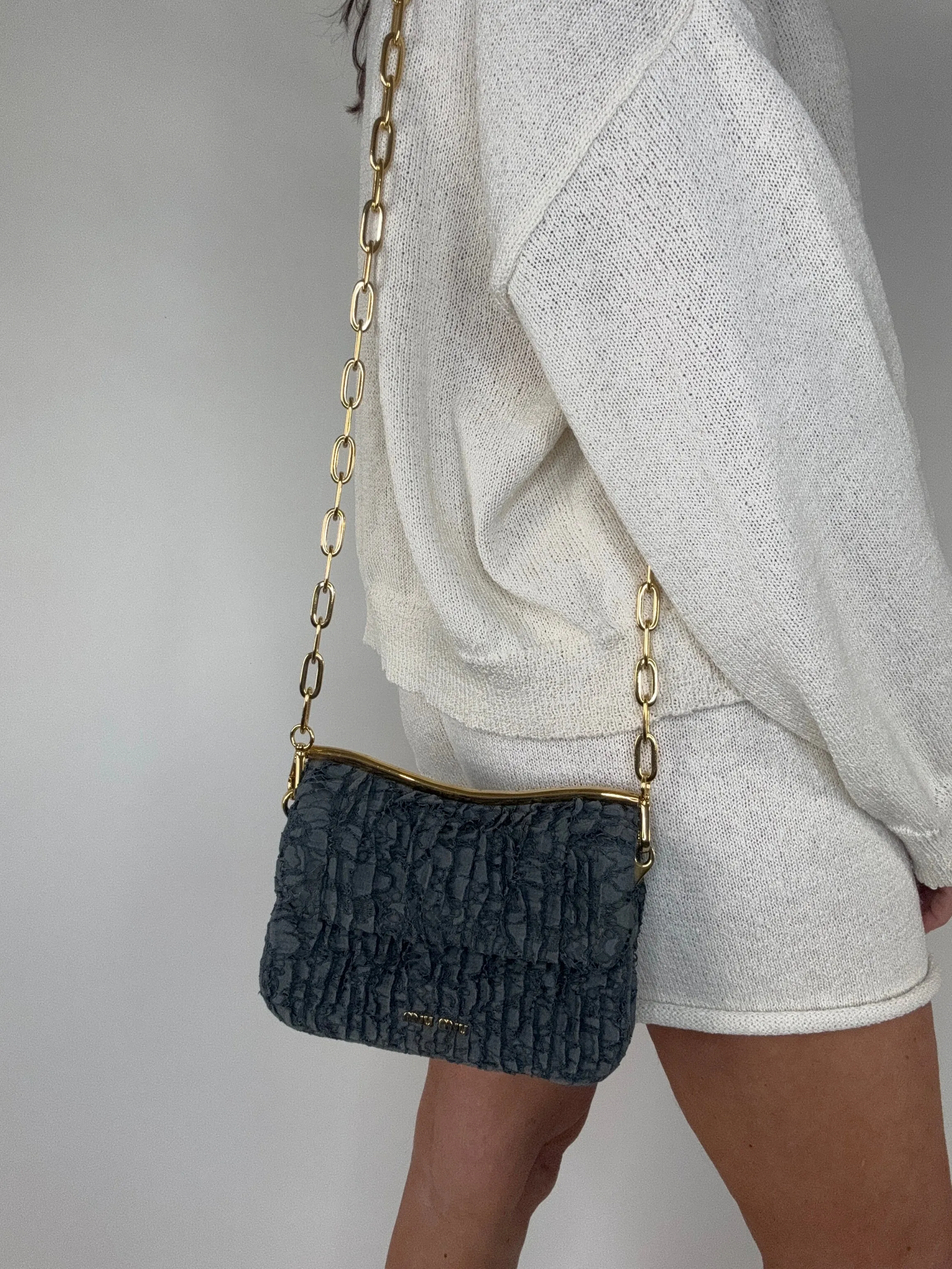 Miu Miu Matelasse Rare Denim Lace Two Way Bag