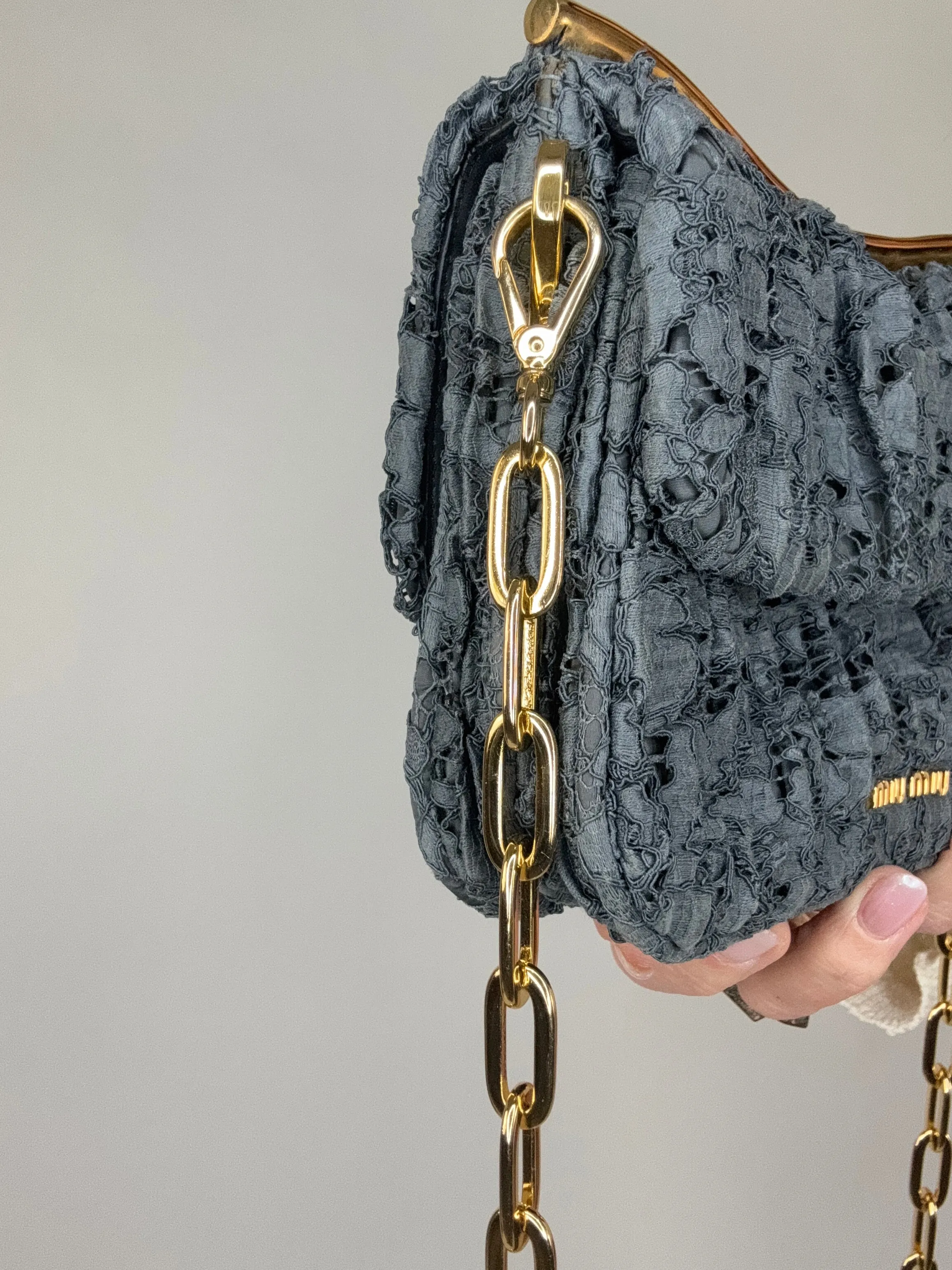 Miu Miu Matelasse Rare Denim Lace Two Way Bag