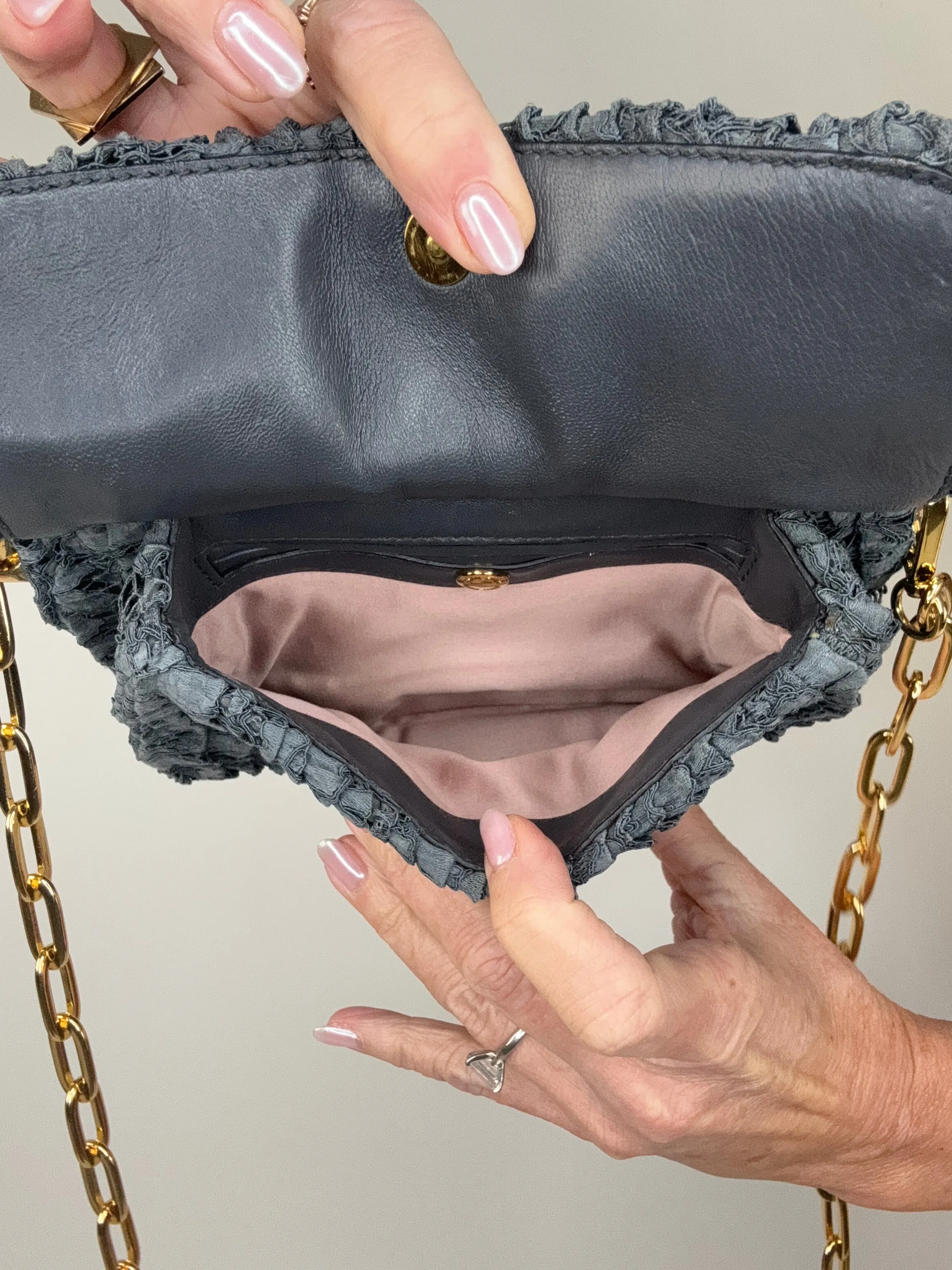 Miu Miu Matelasse Rare Denim Lace Two Way Bag