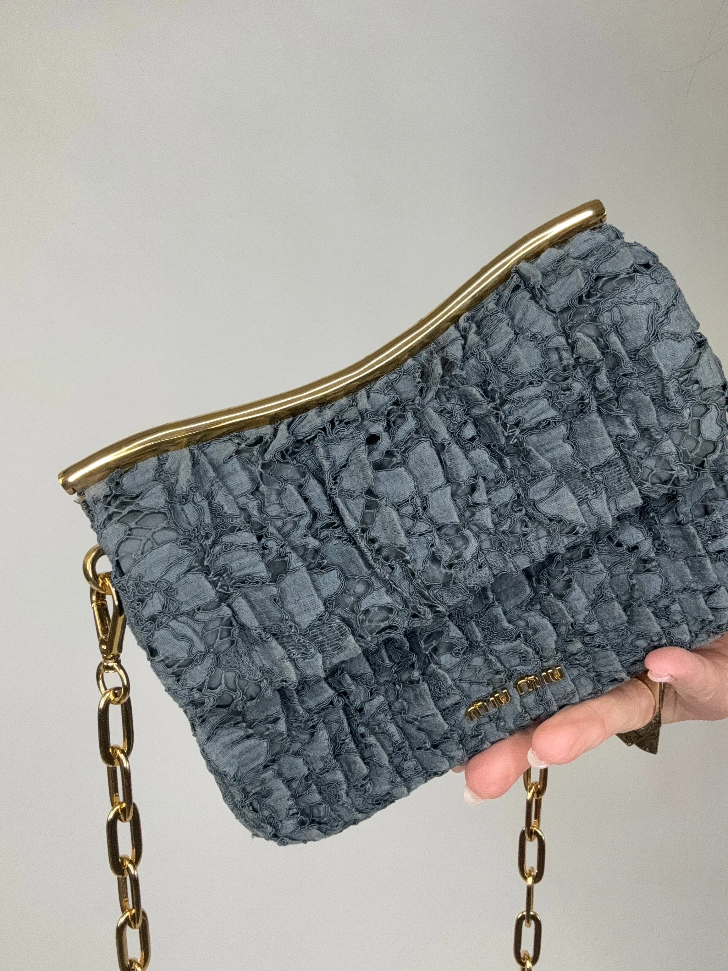 Miu Miu Matelasse Rare Denim Lace Two Way Bag
