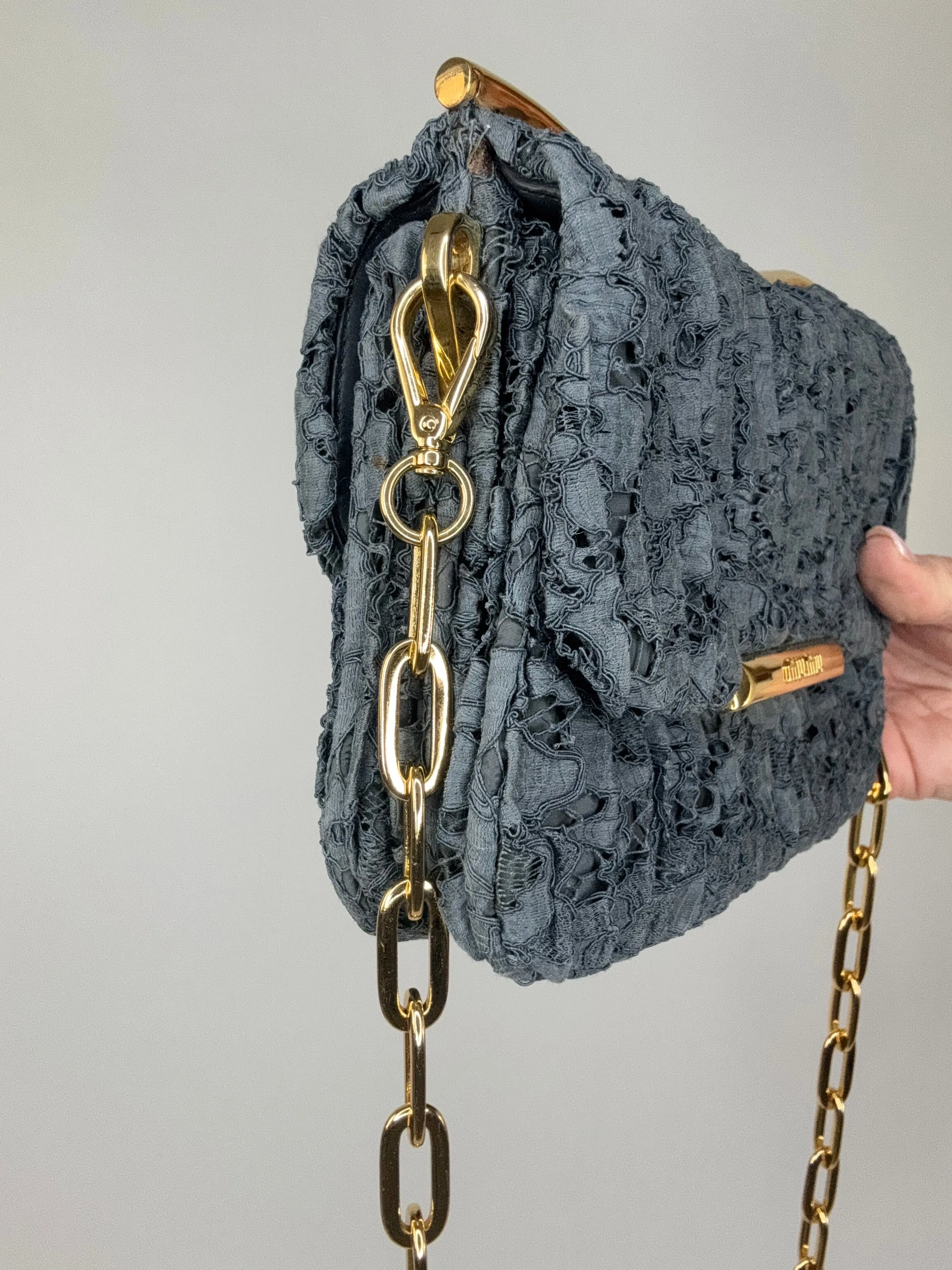 Miu Miu Matelasse Rare Denim Lace Two Way Bag