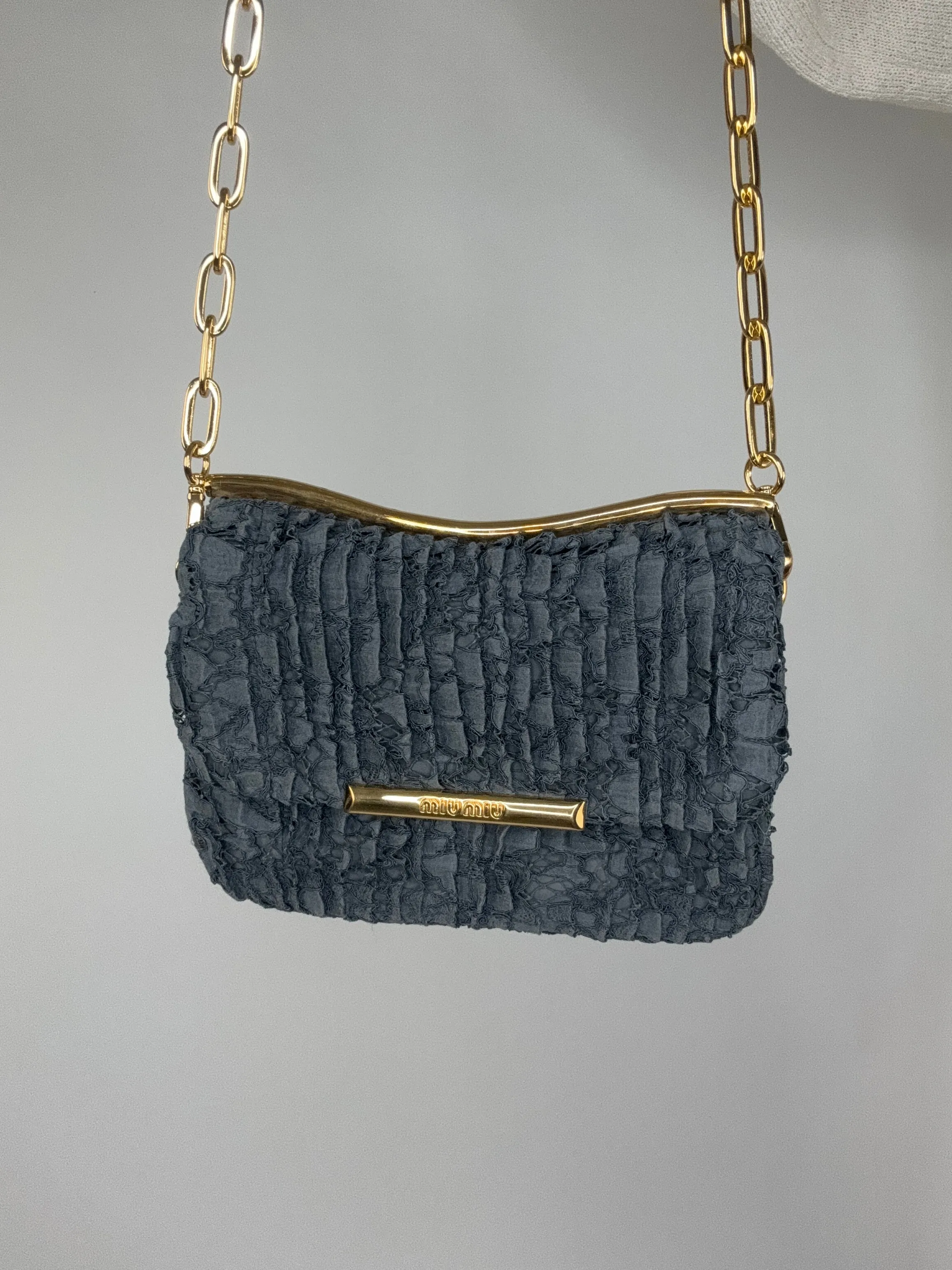 Miu Miu Matelasse Rare Denim Lace Two Way Bag