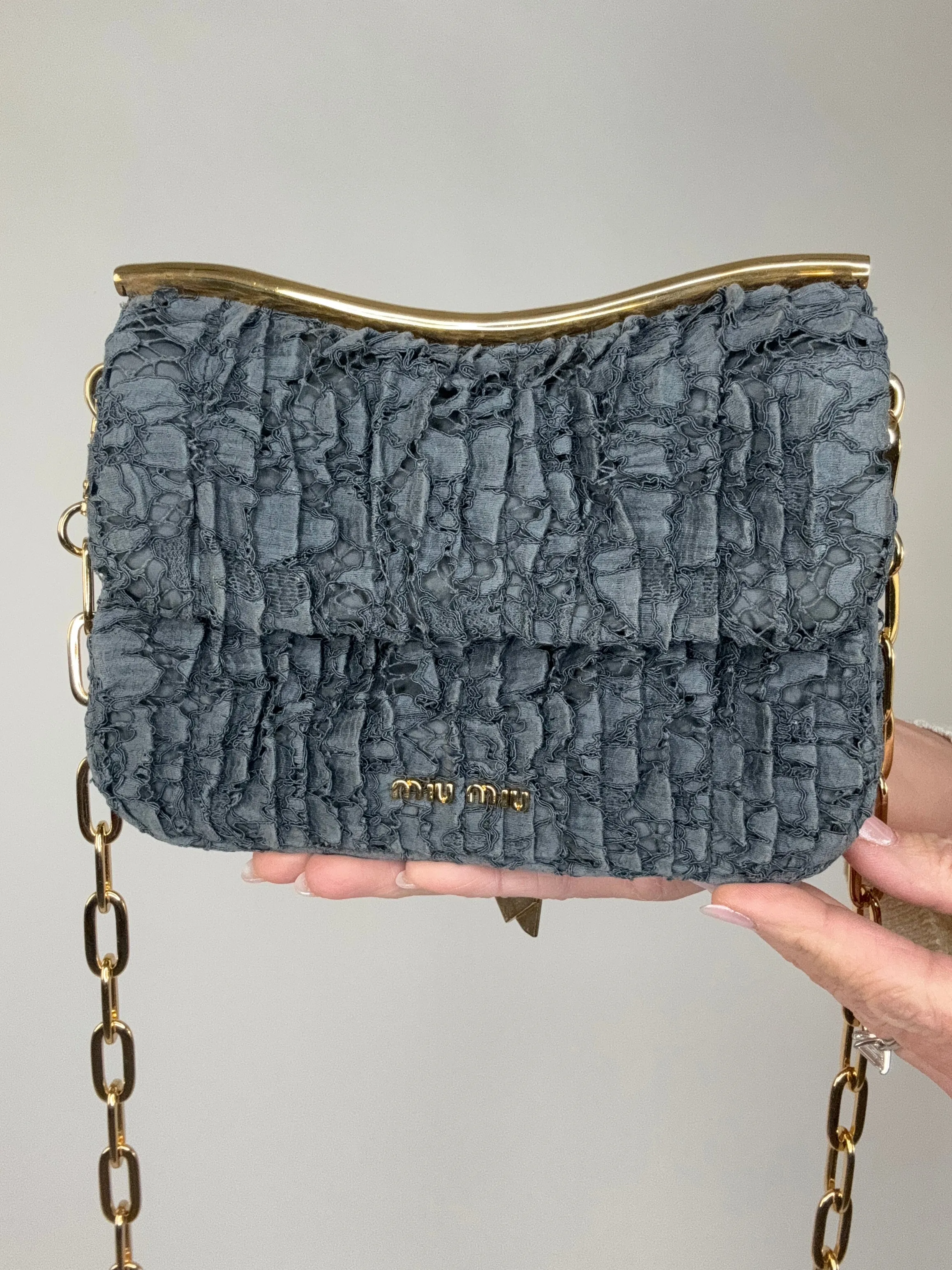 Miu Miu Matelasse Rare Denim Lace Two Way Bag