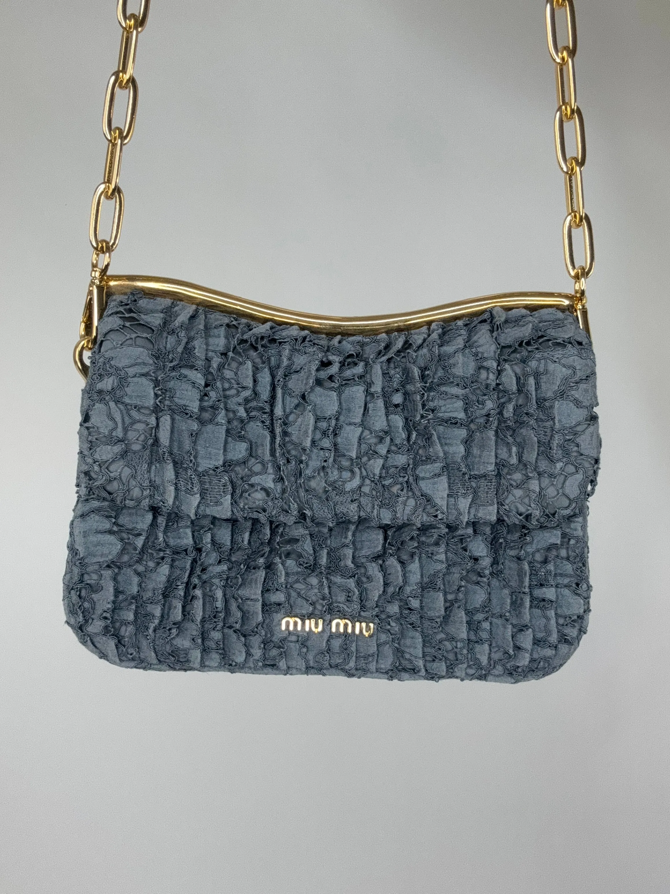 Miu Miu Matelasse Rare Denim Lace Two Way Bag