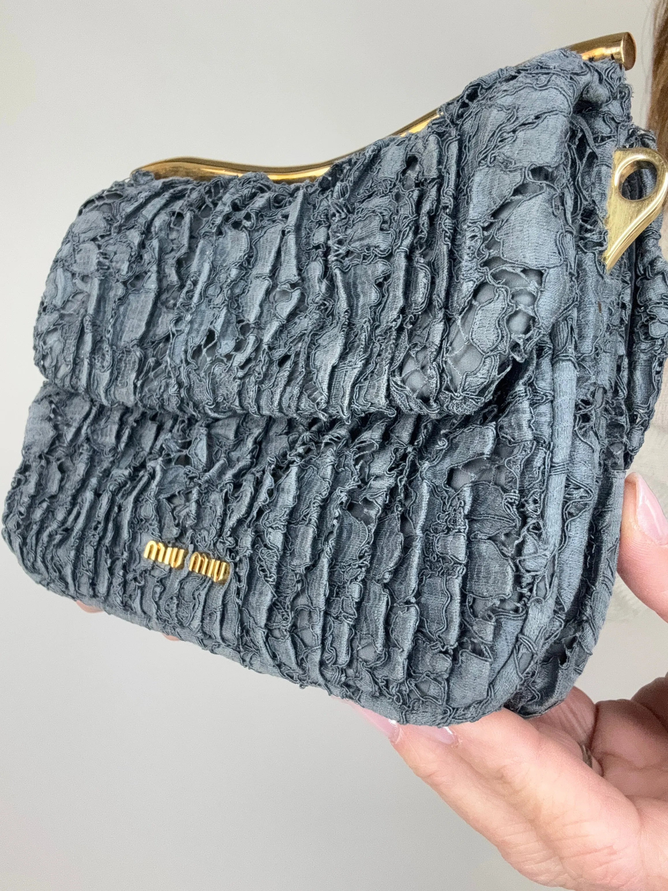 Miu Miu Matelasse Rare Denim Lace Two Way Bag
