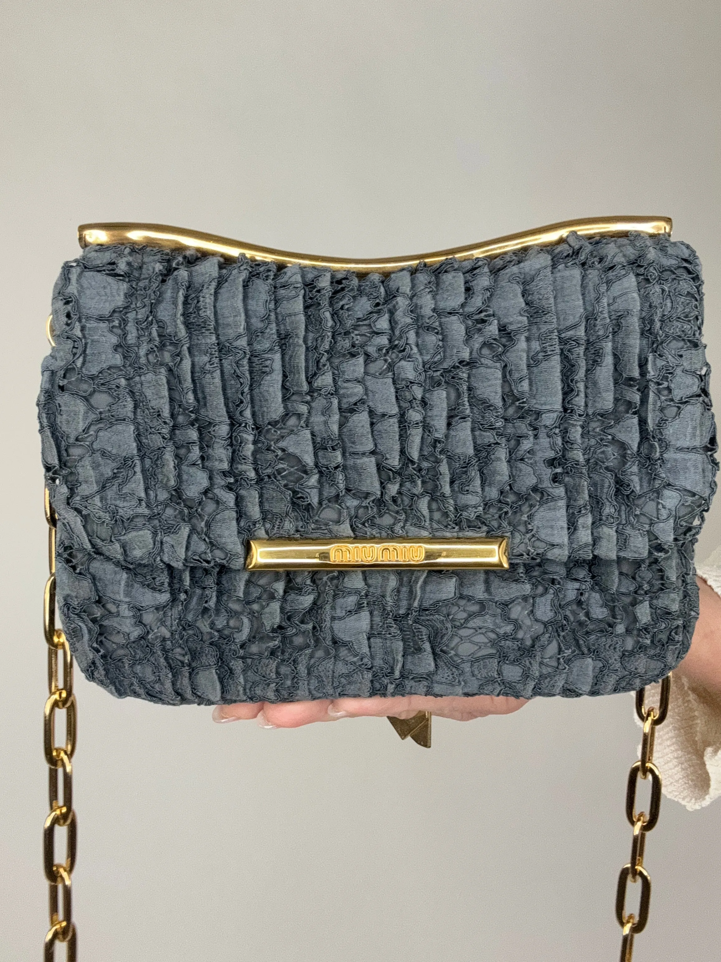 Miu Miu Matelasse Rare Denim Lace Two Way Bag
