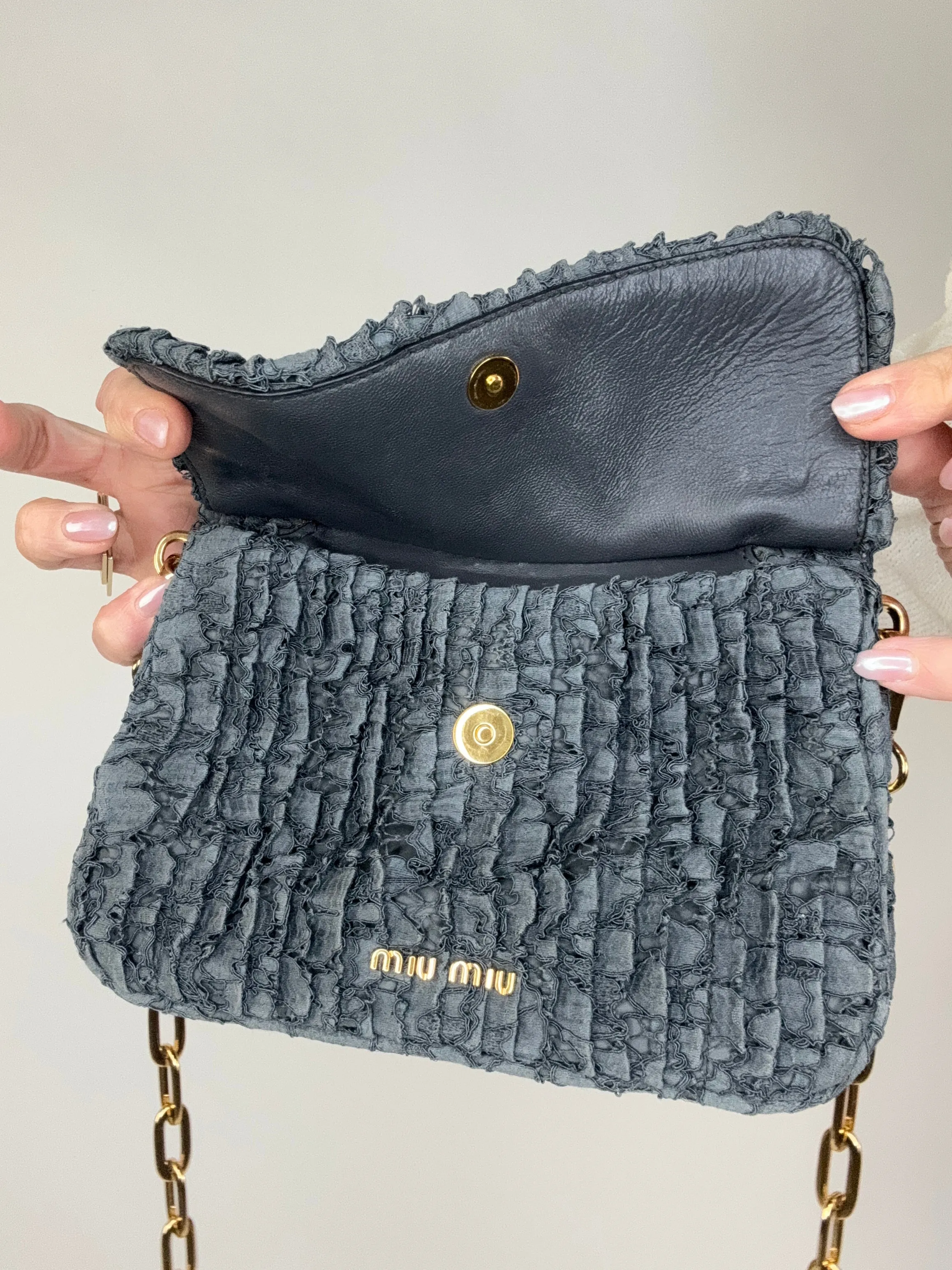 Miu Miu Matelasse Rare Denim Lace Two Way Bag