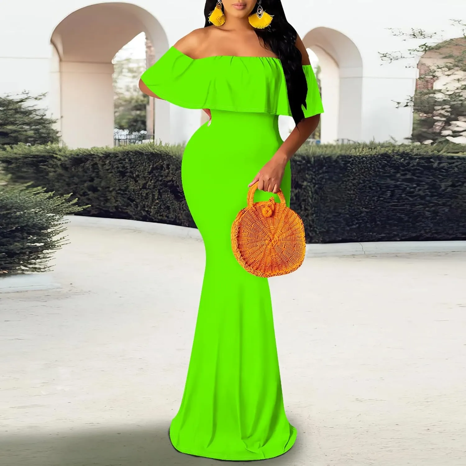 Off-The-Shoulder Women's Printed Maxi Dress, Sexy Elegant, Bodycon Maxi Dress, Party Evening Dress, Maxi Dress