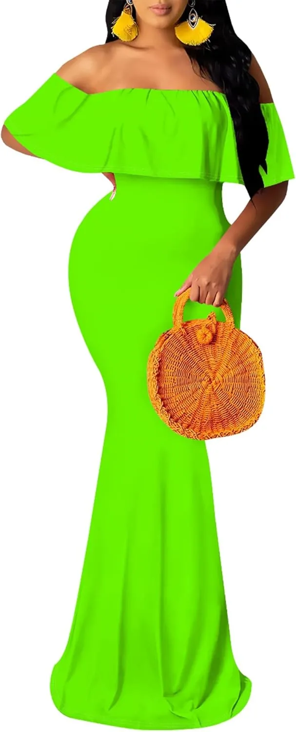 Off-The-Shoulder Women's Printed Maxi Dress, Sexy Elegant, Bodycon Maxi Dress, Party Evening Dress, Maxi Dress