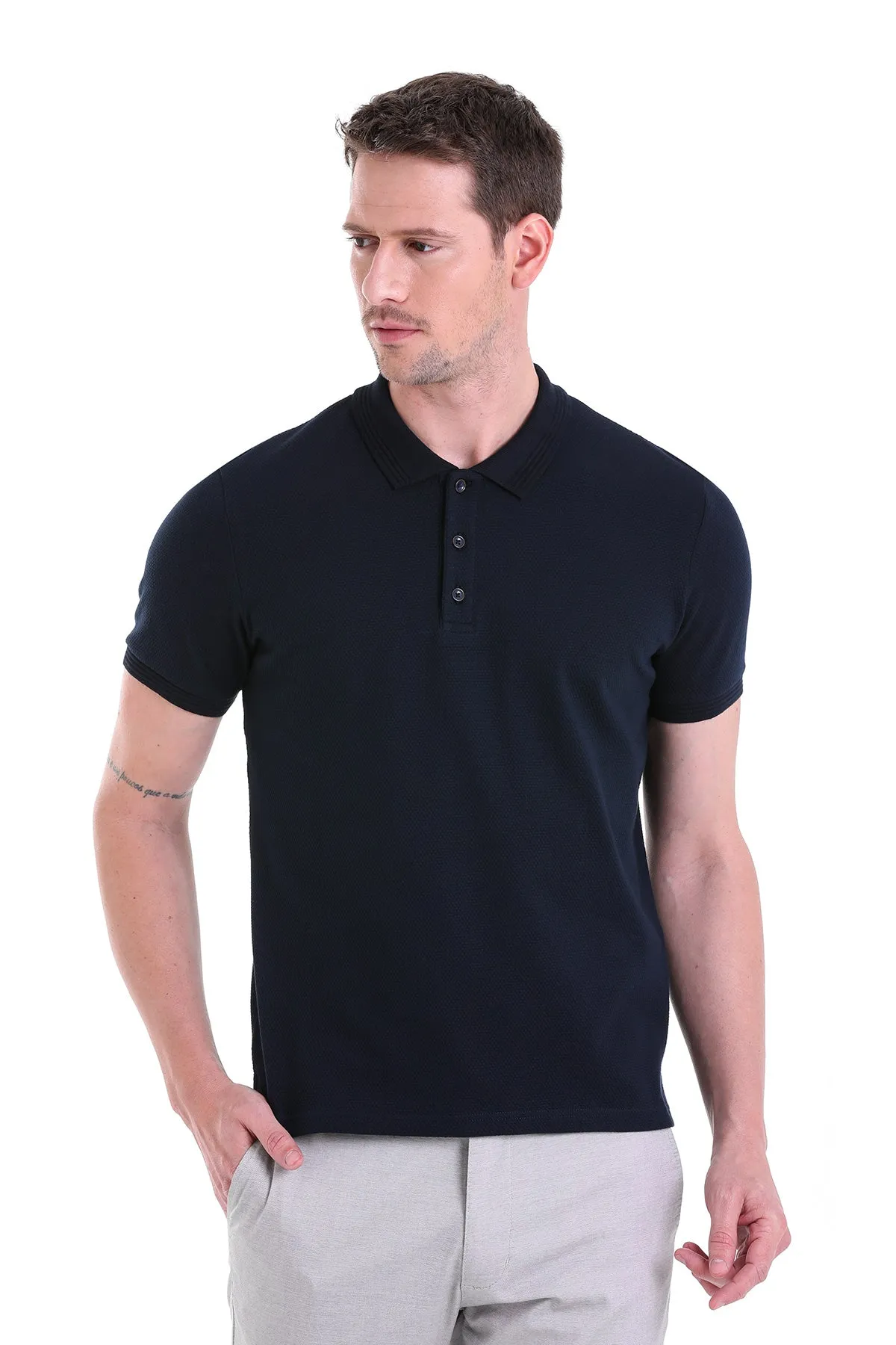 Regular Fit Navy Cotton Polo T-Shirt