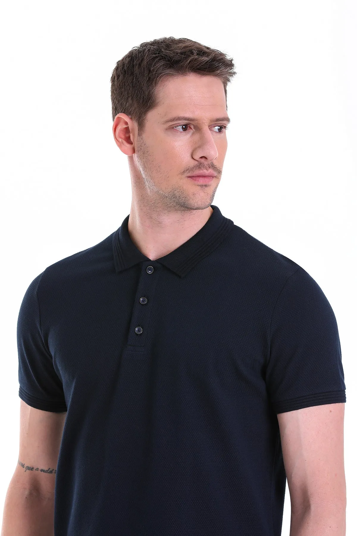 Regular Fit Navy Cotton Polo T-Shirt
