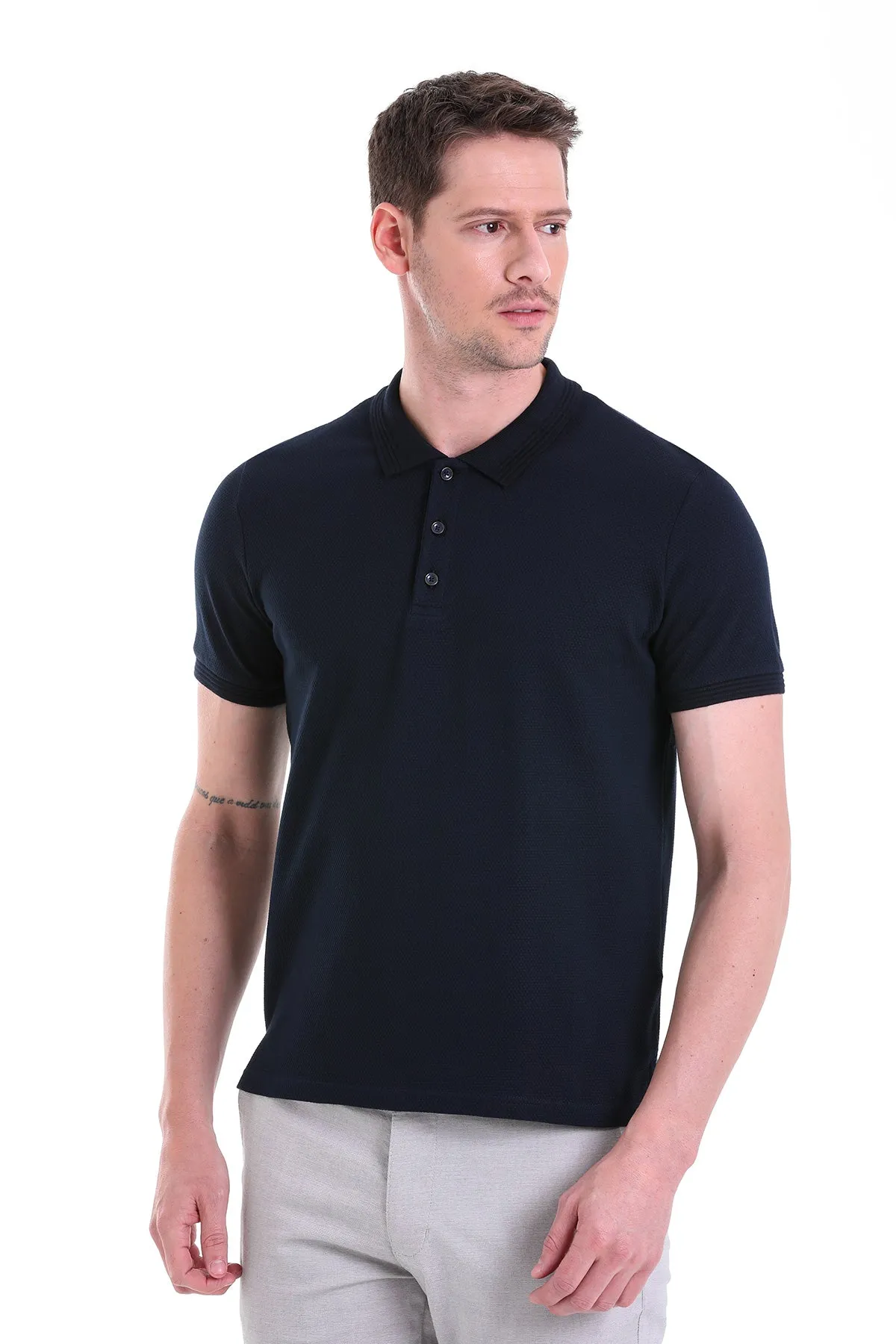 Regular Fit Navy Cotton Polo T-Shirt