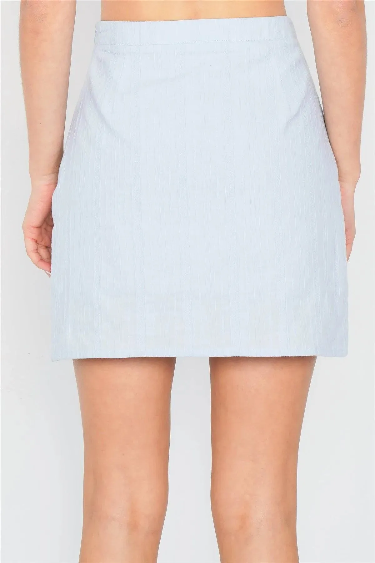 Sky Blue Crop Front Knot & Mini Skirt Set /3-2-1