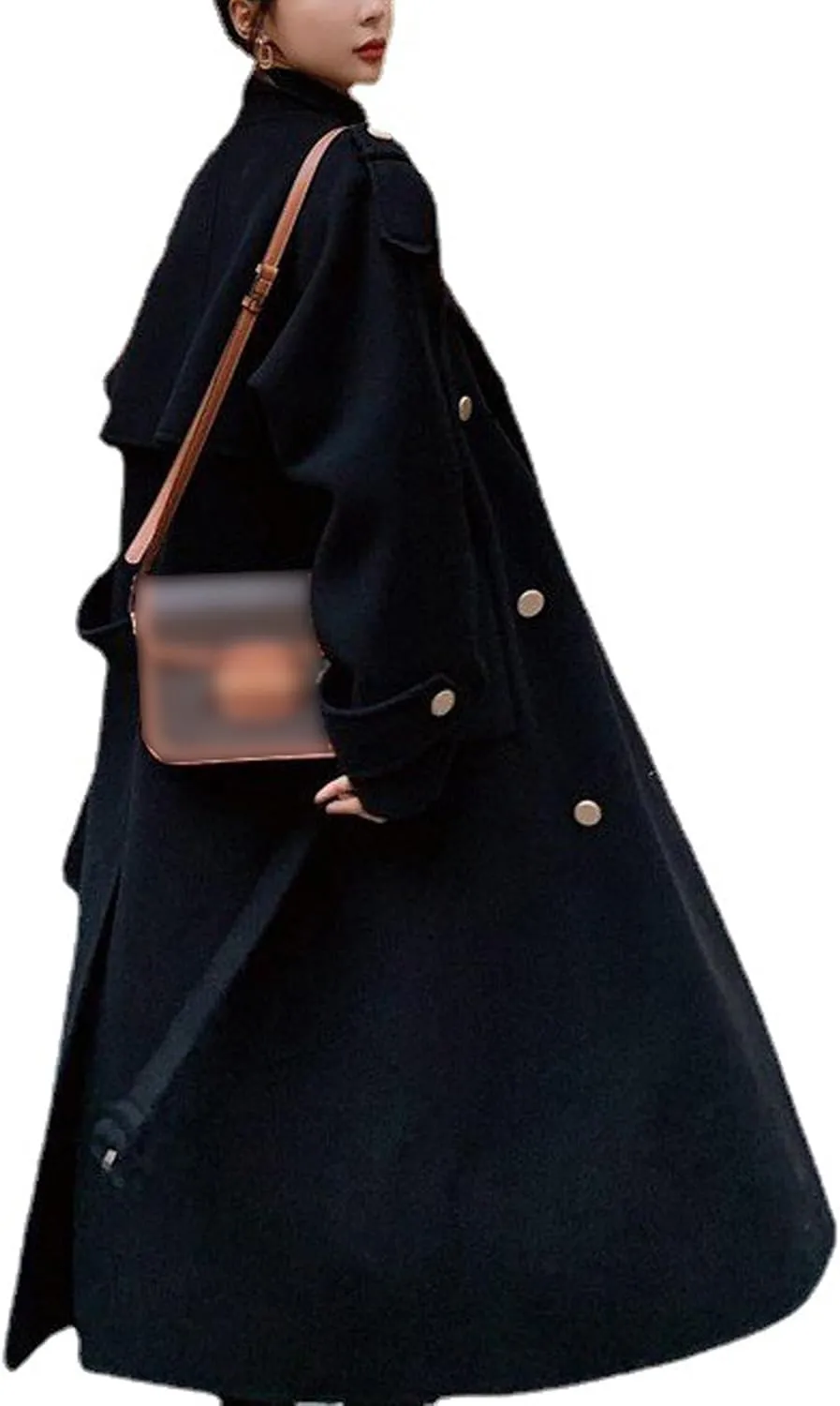 SOMTHRON Women's Winter Trench Coat Wool Blend Double Breasted Notched Lapel Long Sleeve Jacket Pea Coat Overcoat