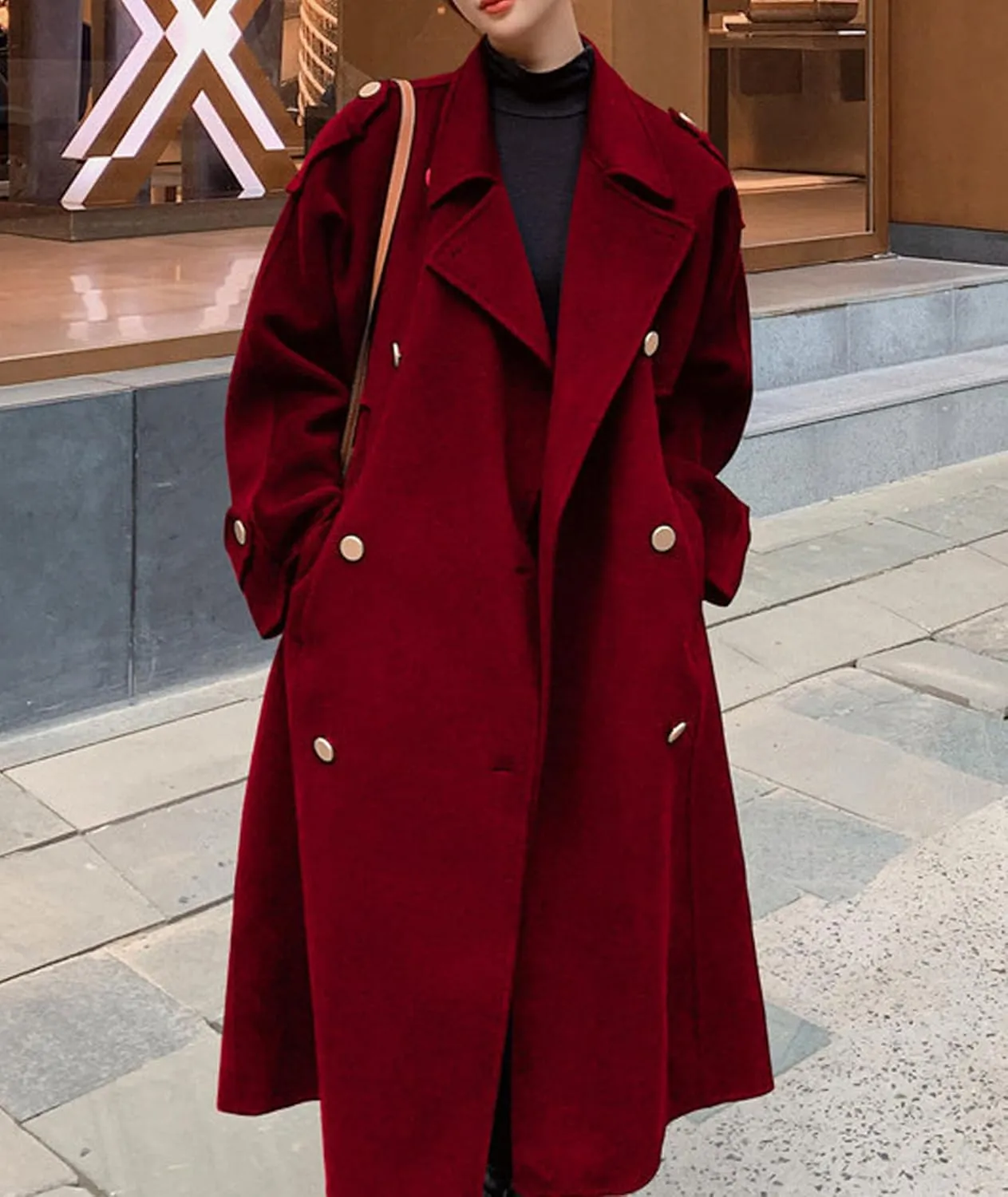 SOMTHRON Women's Winter Trench Coat Wool Blend Double Breasted Notched Lapel Long Sleeve Jacket Pea Coat Overcoat