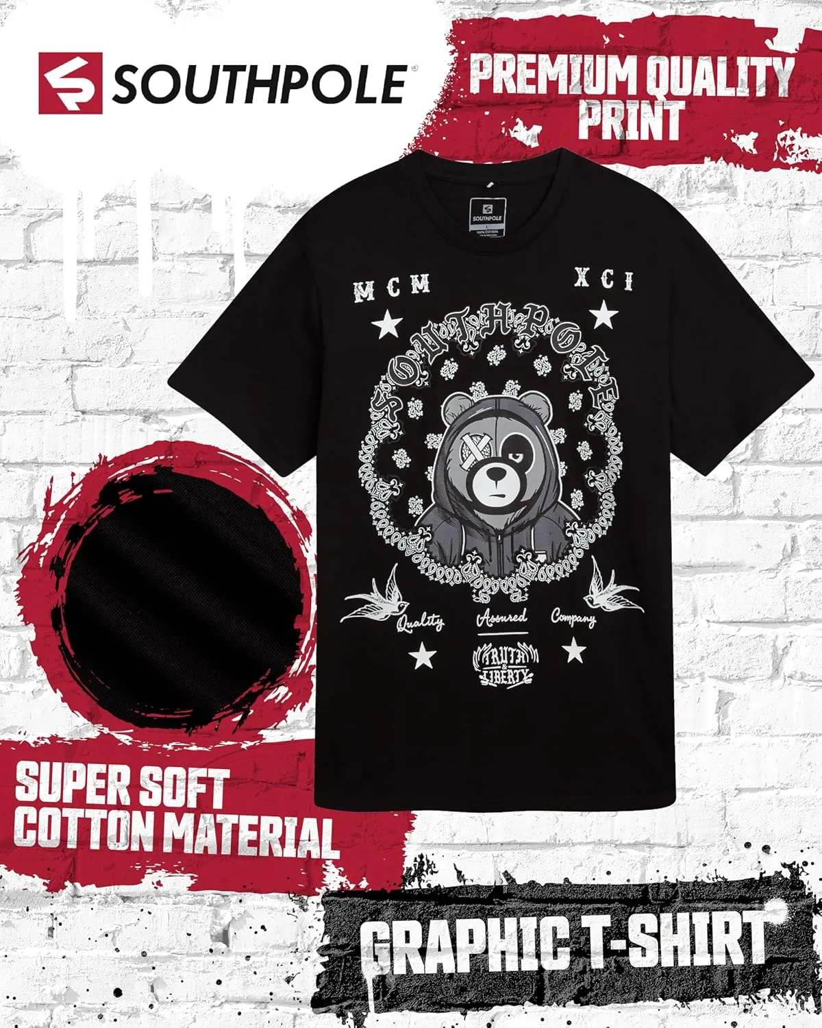 Southpole Mens Graphic T-Shirts - Stylish Cotton Blend Pullover Short Sleeve Crewneck Streetwear Graphic Tee for Men (S-XXL)