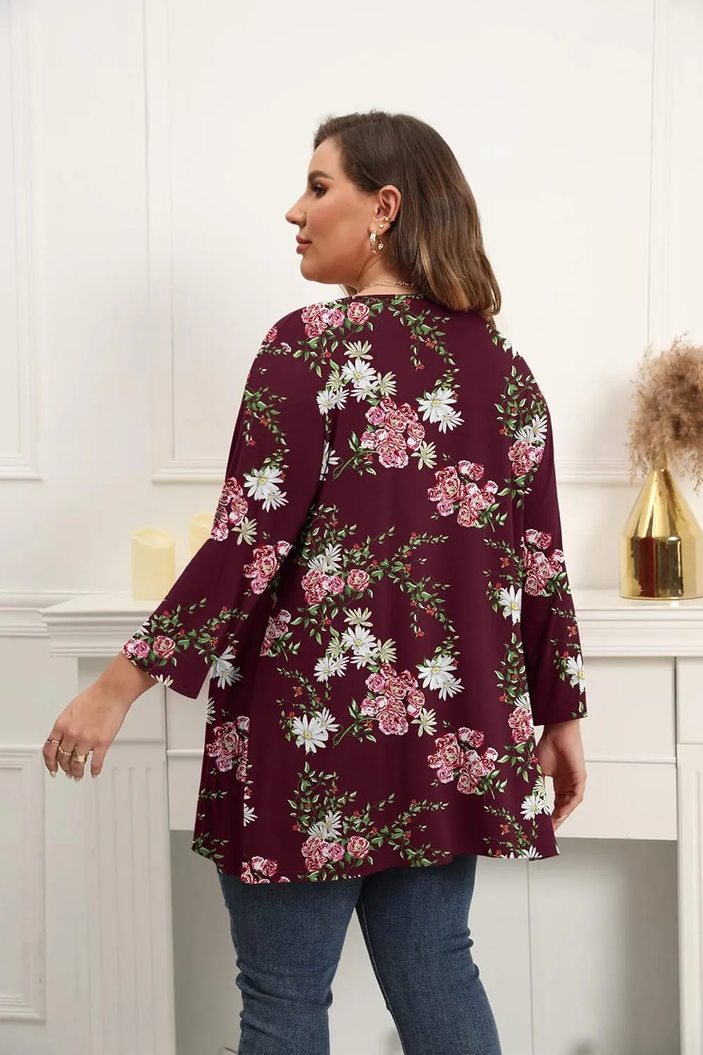 TIANZHU Women Cardigan Lightweight 3/4 Sleeve Casual Open Front Light Cardigan Drape Duster Sweaters