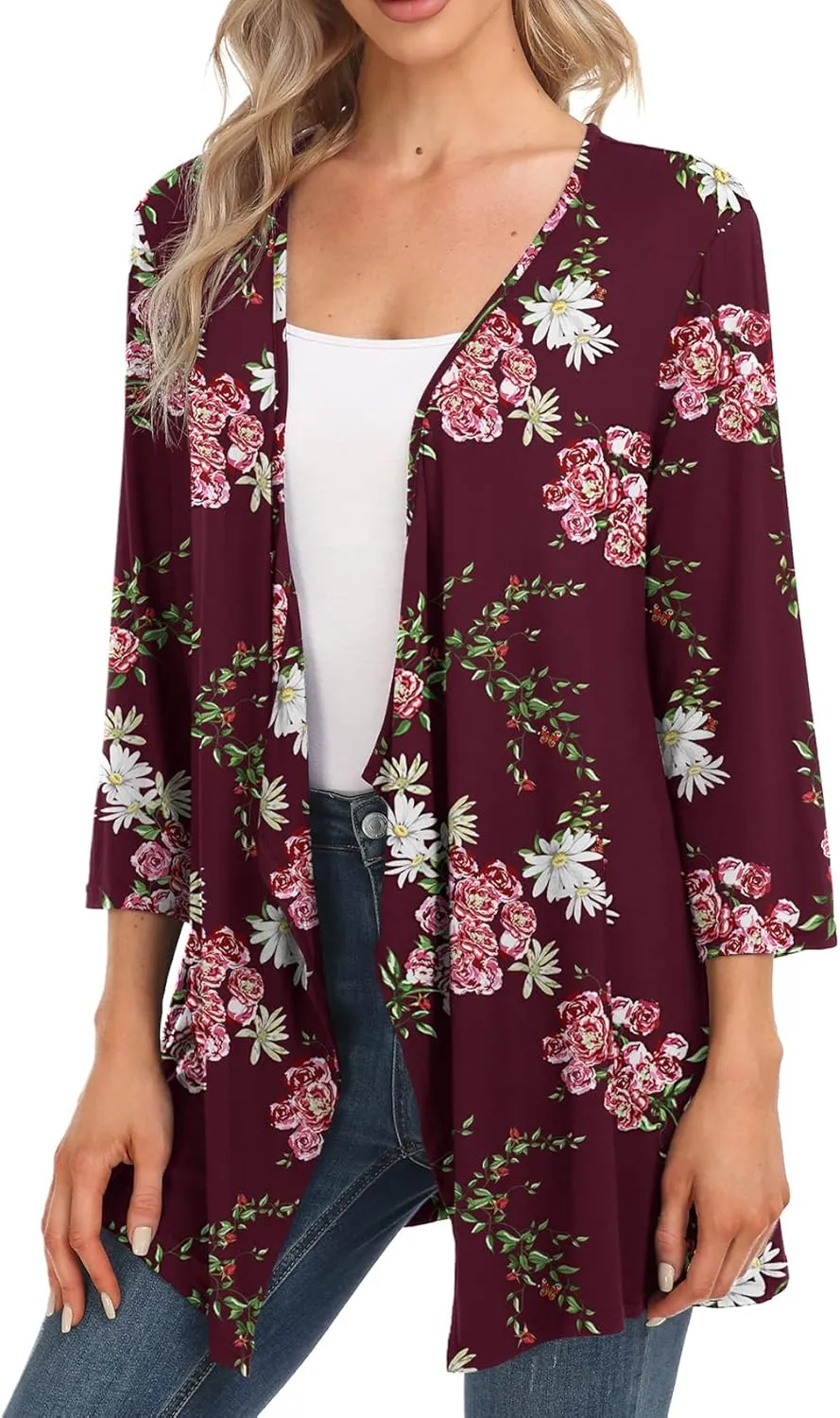 TIANZHU Women Cardigan Lightweight 3/4 Sleeve Casual Open Front Light Cardigan Drape Duster Sweaters