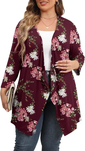TIANZHU Women Cardigan Lightweight 3/4 Sleeve Casual Open Front Light Cardigan Drape Duster Sweaters