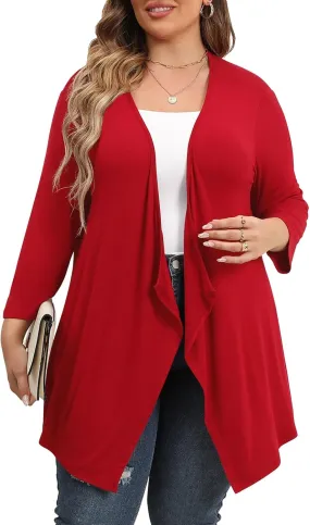TIANZHU Women Cardigan Lightweight 3/4 Sleeve Casual Open Front Light Cardigan Drape Duster Sweaters