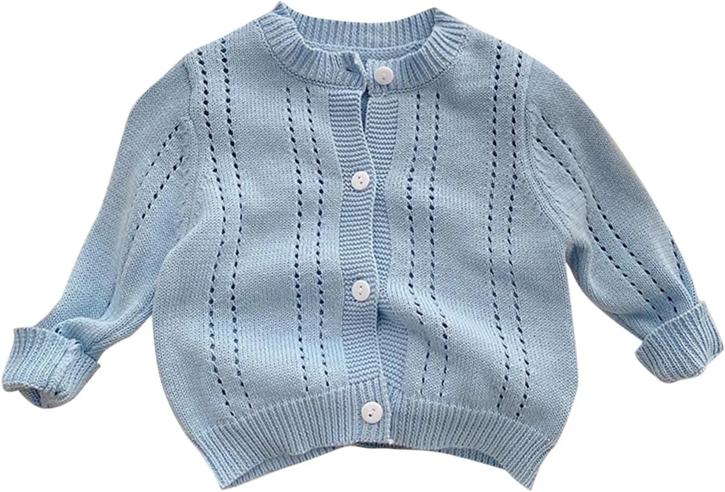 ToddlBy Toddler Baby Boy Girl Cardigan Sweaters Solid Color Button Down Knit Sweater Kids Long (Light Blue, 1-2 Years) l1405t