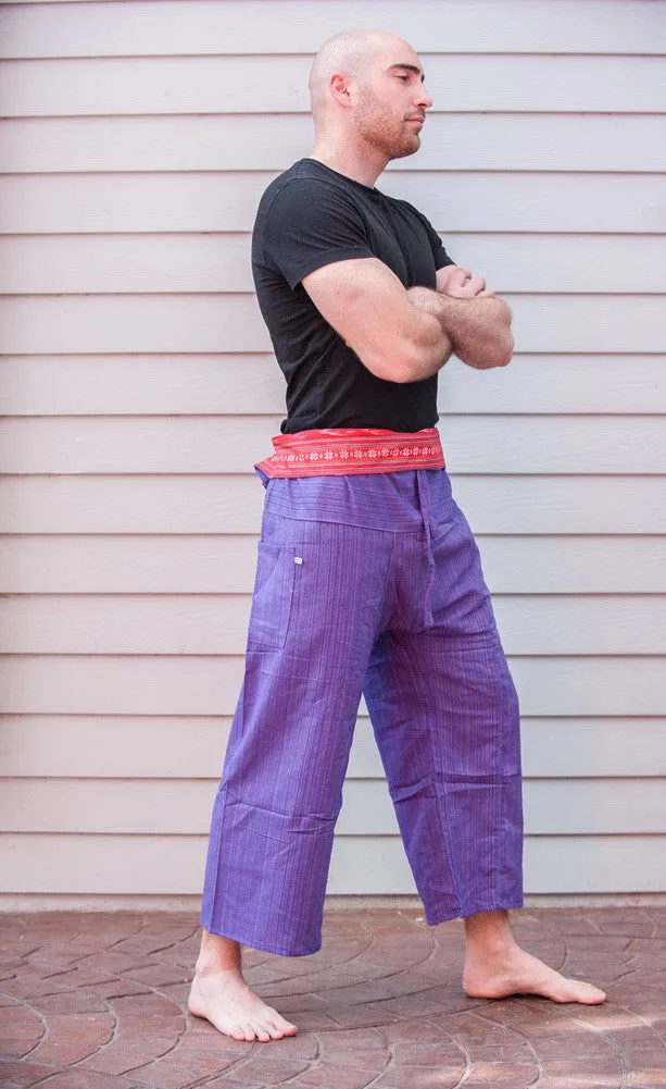 Unisex Pinstripe Thai Fisherman Pants in Purple