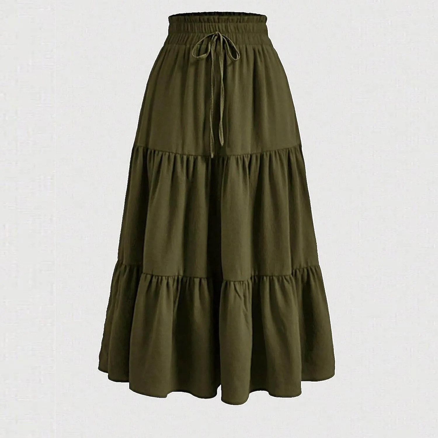 Women Floral Boho Long Skirts Drawstring Waist Vacation Hawaiian Maxi Skirt Flower Print Pleated Half Dress
