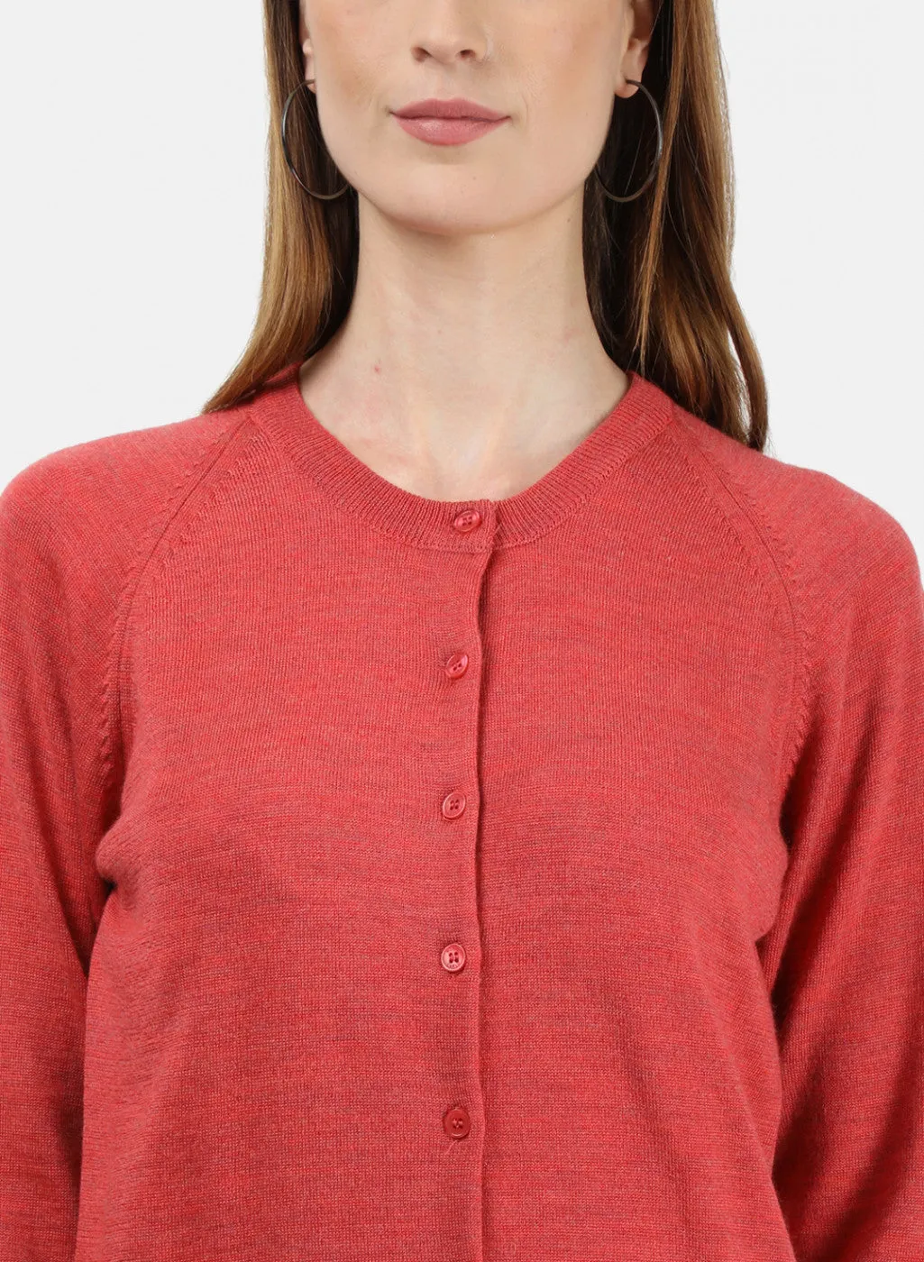 Women Light Red Solid Cardigan