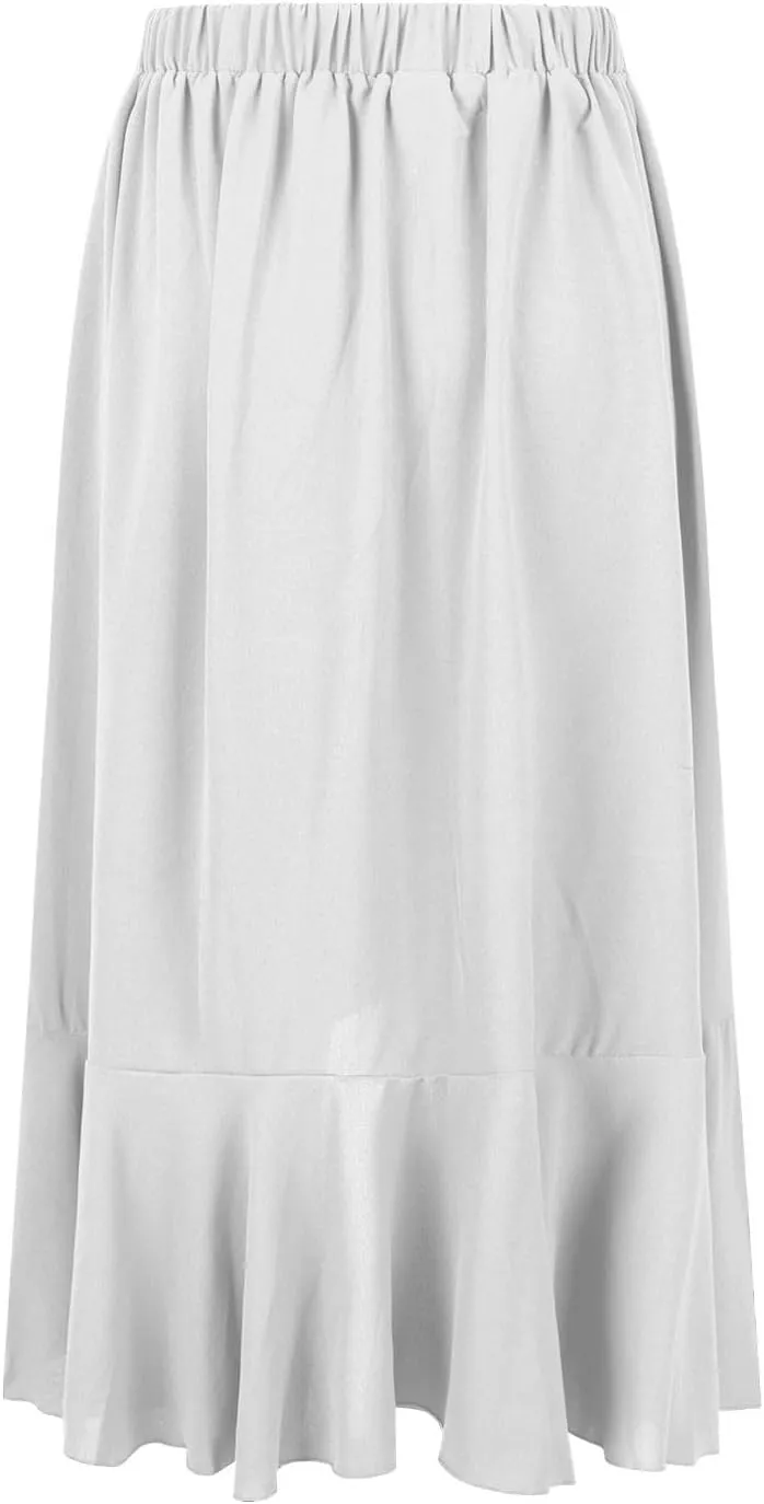 Women Slit Ruffle Skirts High Waist Low Half Dress Solid Dressy Casual Midi Length Boho Skirt Vacation Outfits