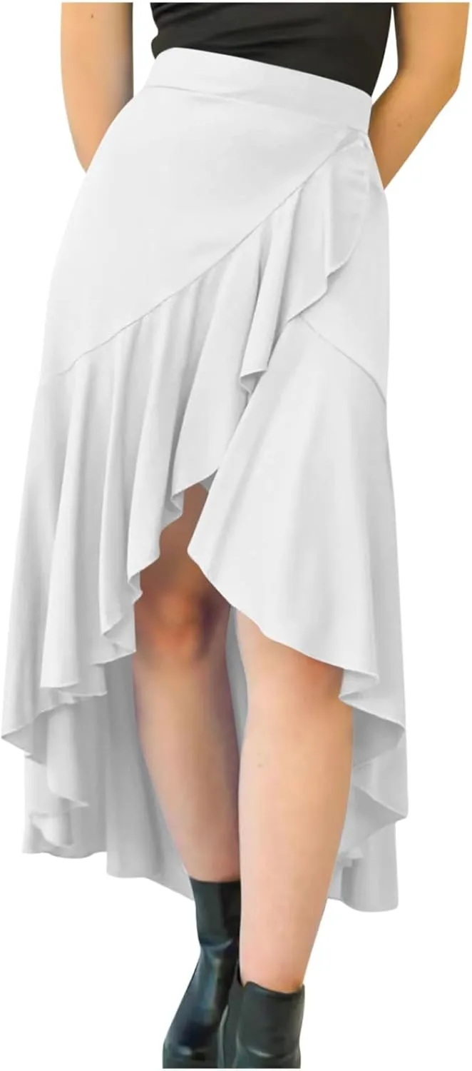 Women Slit Ruffle Skirts High Waist Low Half Dress Solid Dressy Casual Midi Length Boho Skirt Vacation Outfits