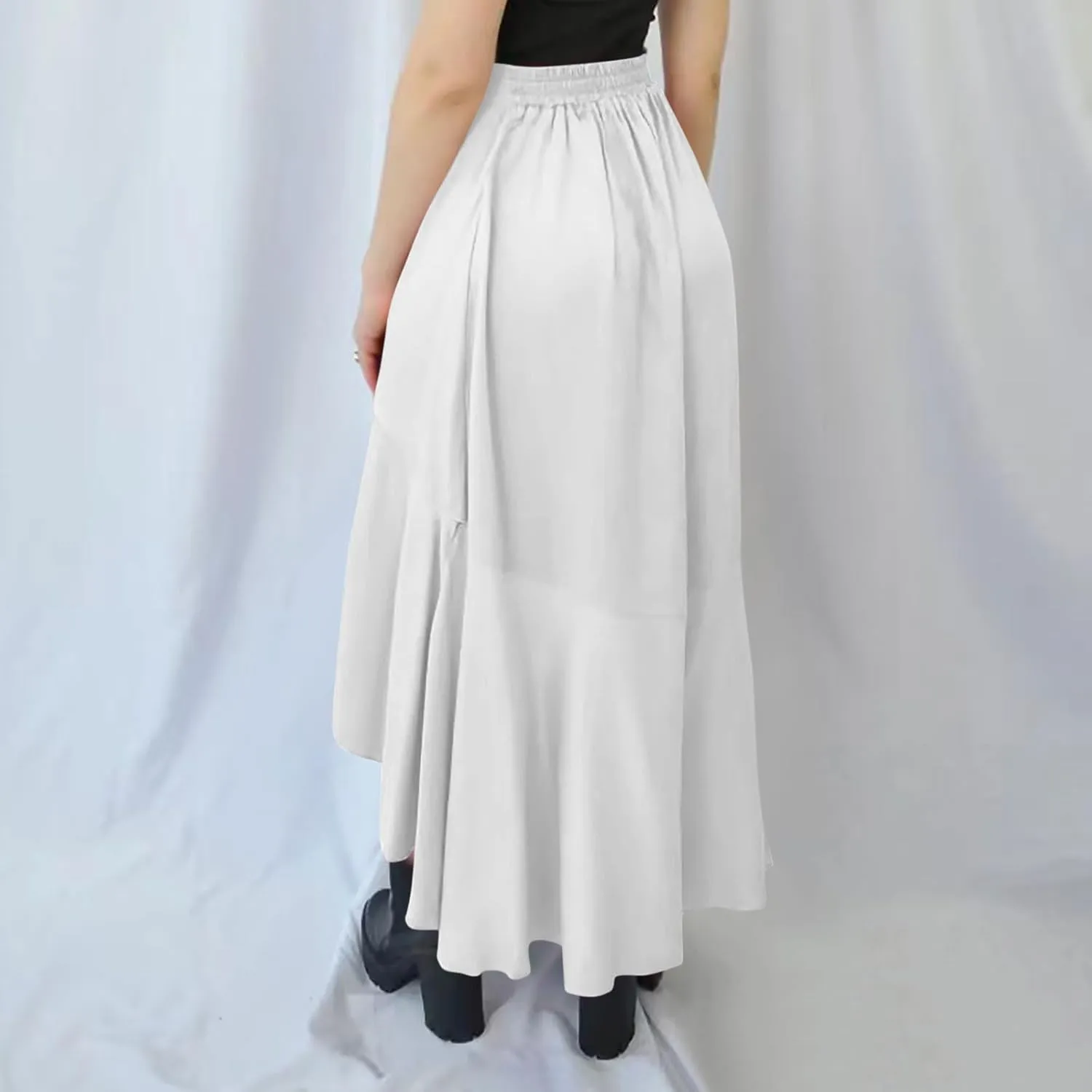 Women Slit Ruffle Skirts High Waist Low Half Dress Solid Dressy Casual Midi Length Boho Skirt Vacation Outfits