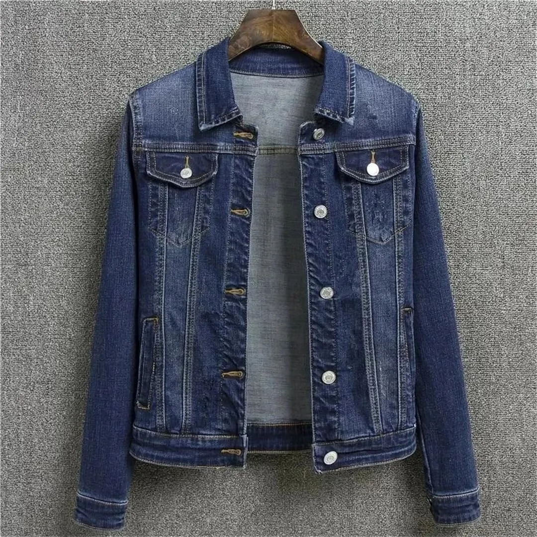 Women's Casual Denim Jacket Long-Sleeved Single-Breasted Short Jeans Jacket