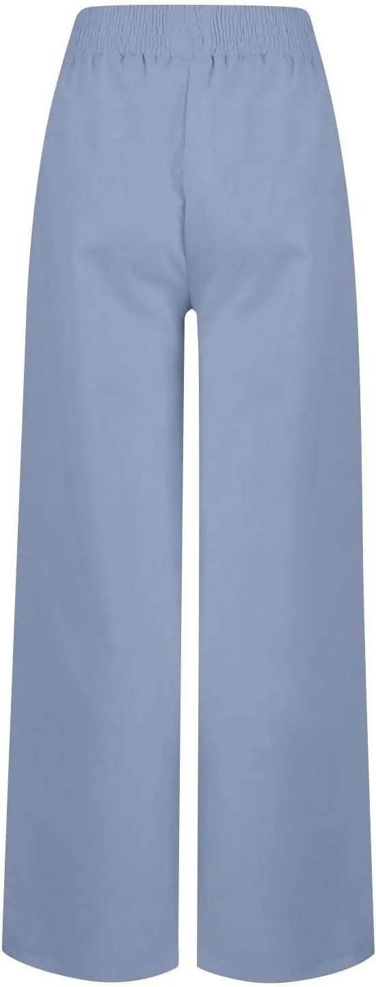 Womens Casual Loose Cotton Linen Trousers High Waisted Elastic Button Pant Wide Leg Daily Comfortable Pant