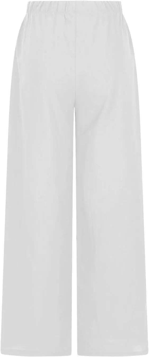 Women's Casual Solid Color Linen Trousers Comfortable Elastic High Waist Wide Leg Casual Straight Length Pants 2025