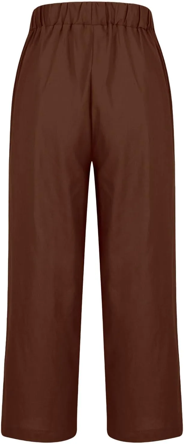 Women's Cotton and Linen Pants Summer Straight Loose Comfortable Work Lounge Beach Trousers with Pockets