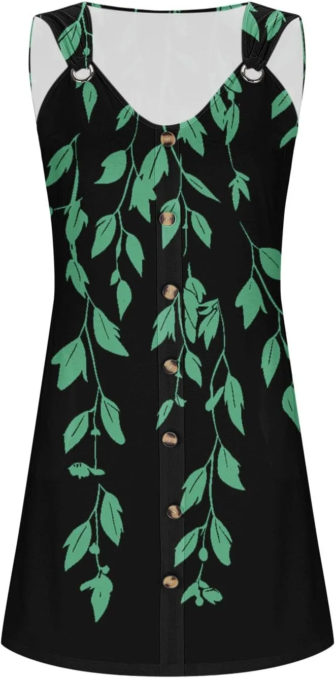Women's Crewneck Sleeveless Sundress Boho Floral Print Beach Dresses Loose Fit Trendy Comfortable Clothing
