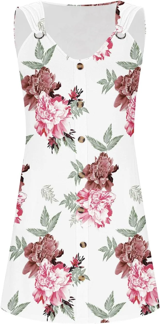 Women's Crewneck Sleeveless Sundress Boho Floral Print Beach Dresses Loose Fit Trendy Comfortable Clothing