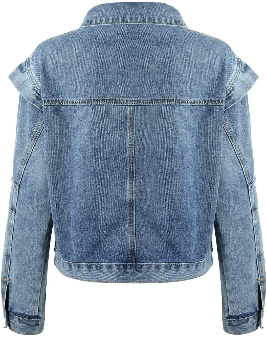 Womens Cropped Denim Jacket Distressed Washed Jean Jacket Casual Button Down Light Jackets Long Sleeve Trucker Coat
