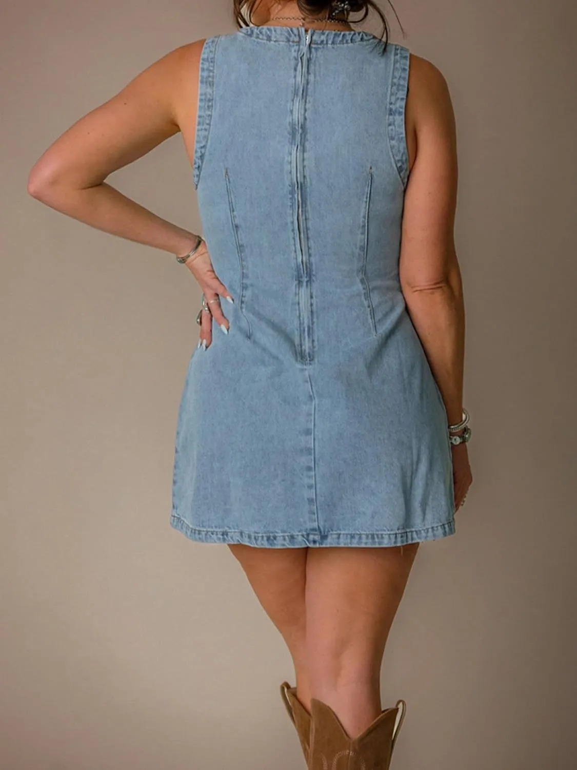 Womens Denim Dress Sleeveless Crewneck Bodycon Denim Mini Dress 2025 Summer Casual Jean Dresses