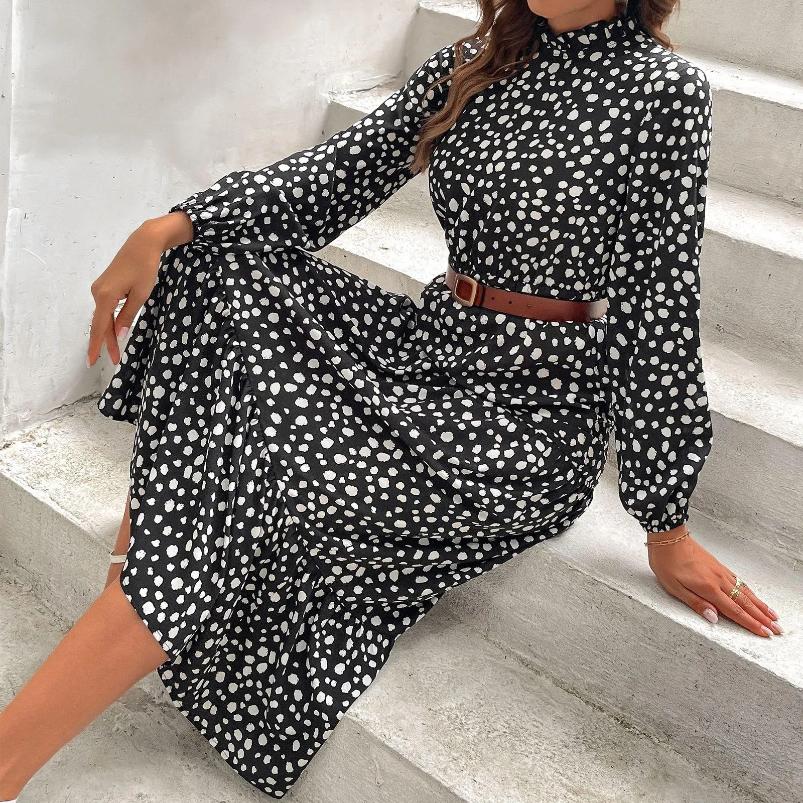 Women's Elegant Commuter Polka Dot Chiffon Dress