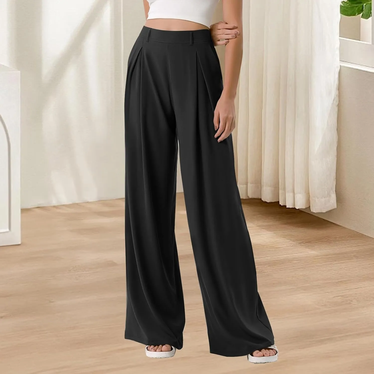 Women's Elegant High-Waist Wide-Leg Trousers Comfortable, Stylish, and Versatile Pants for Any Occasion