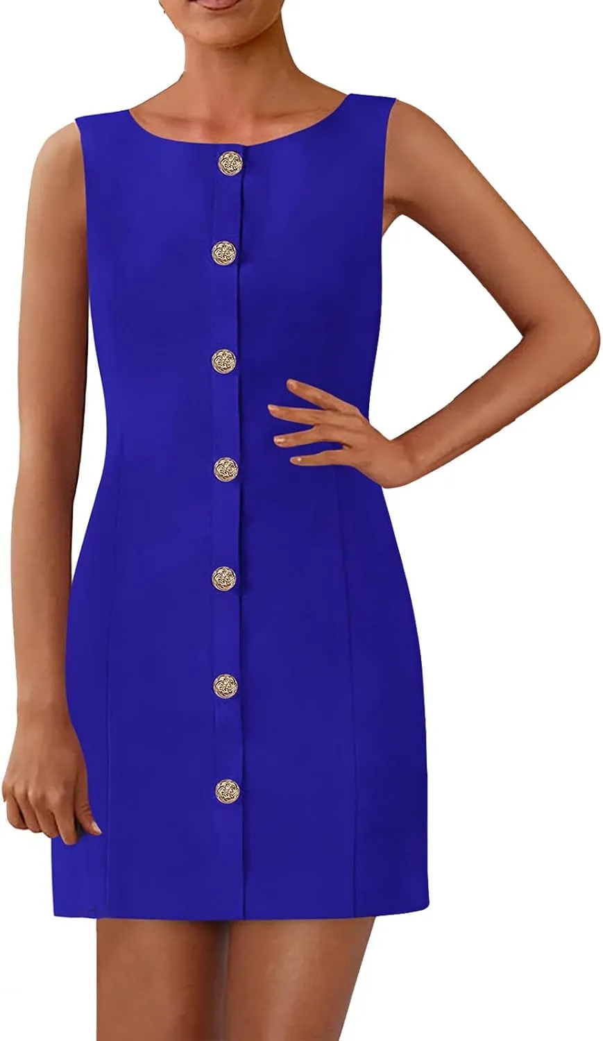 Women's Formal Dresses Sleeveless Button Down Mini Dresses Crewneck Bodycon Elegant Dress Fashion Summer Dress