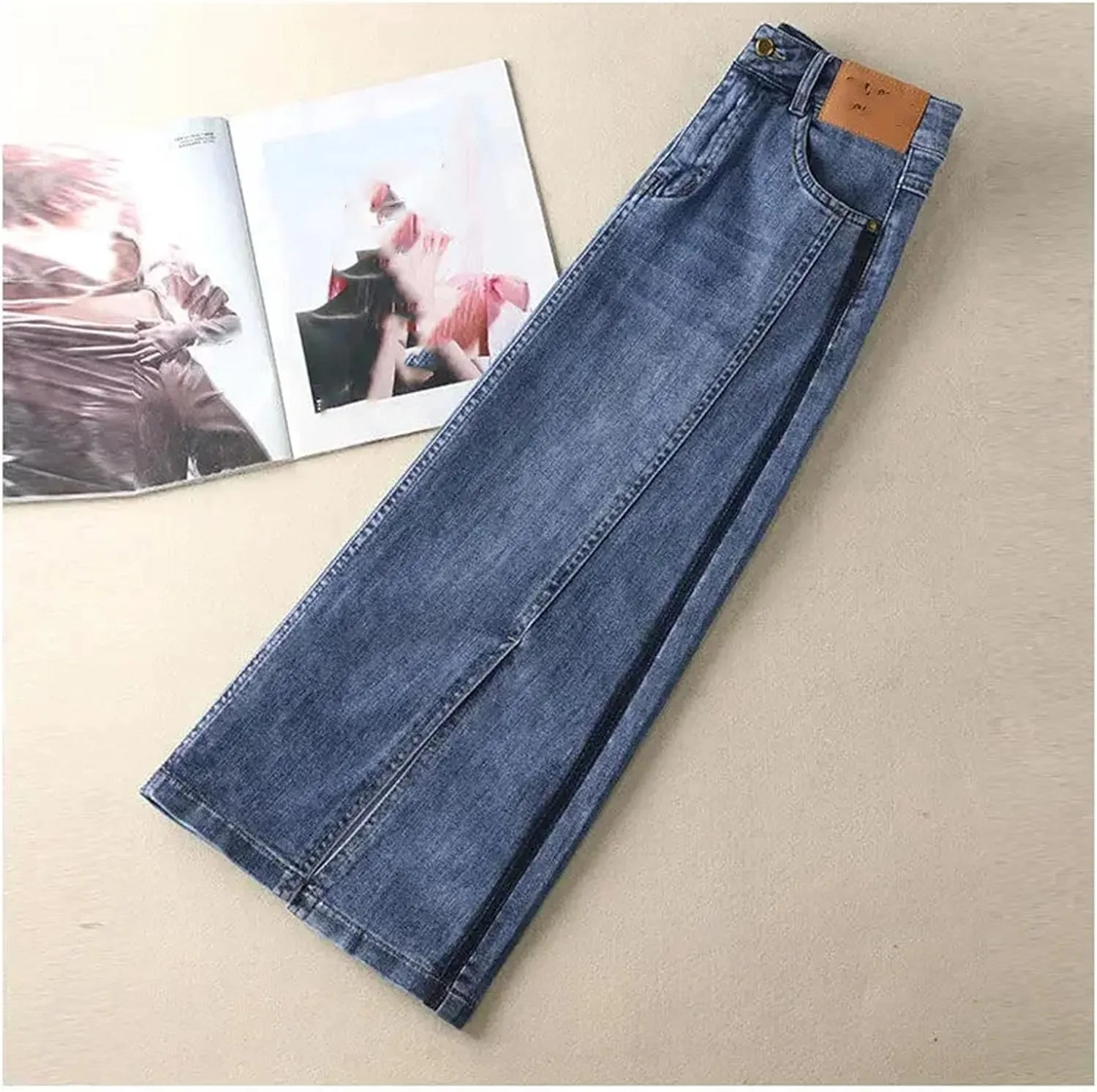 Women's Korean Casual High Waist Denim Skirt Summer Casual All Match Pockets Spliced Bag Hip Skirt