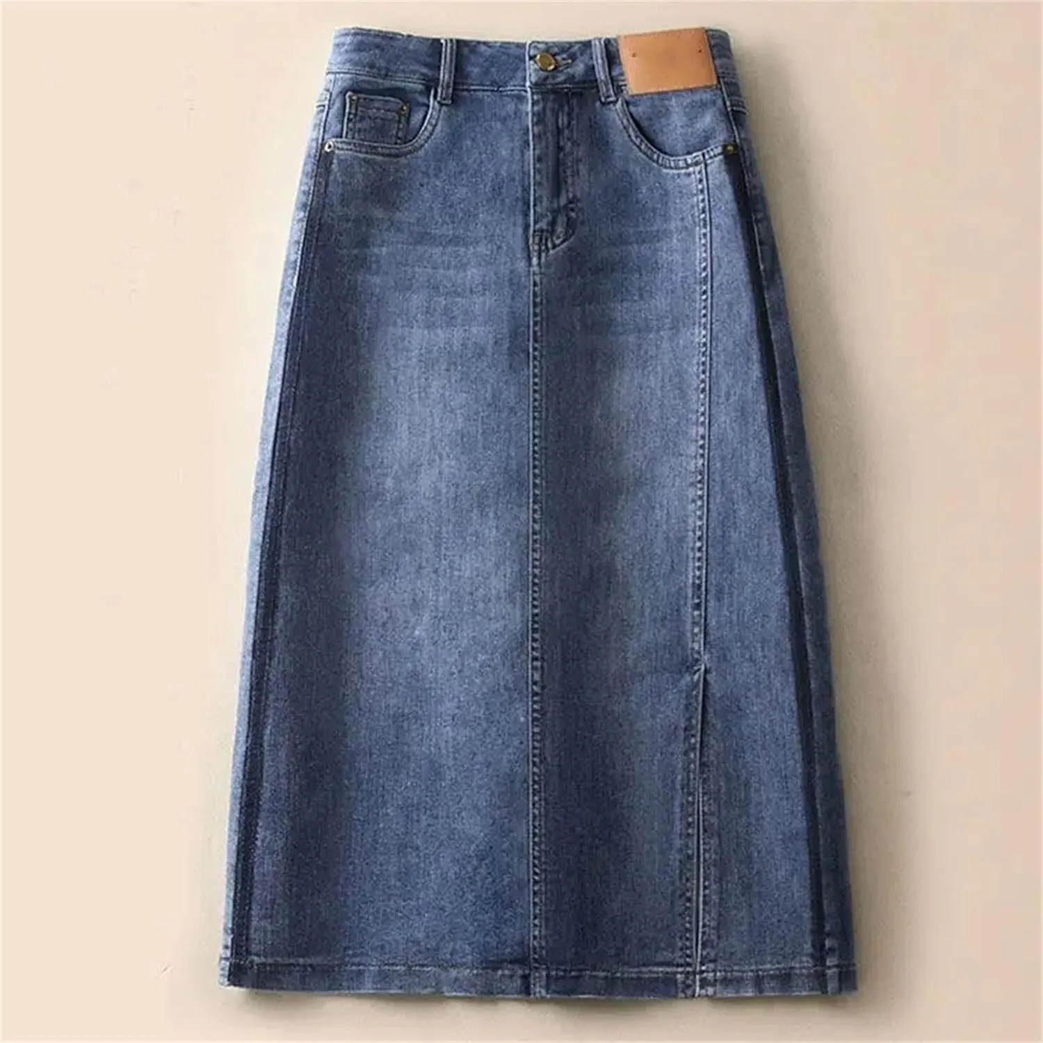 Women's Korean Casual High Waist Denim Skirt Summer Casual All Match Pockets Spliced Bag Hip Skirt