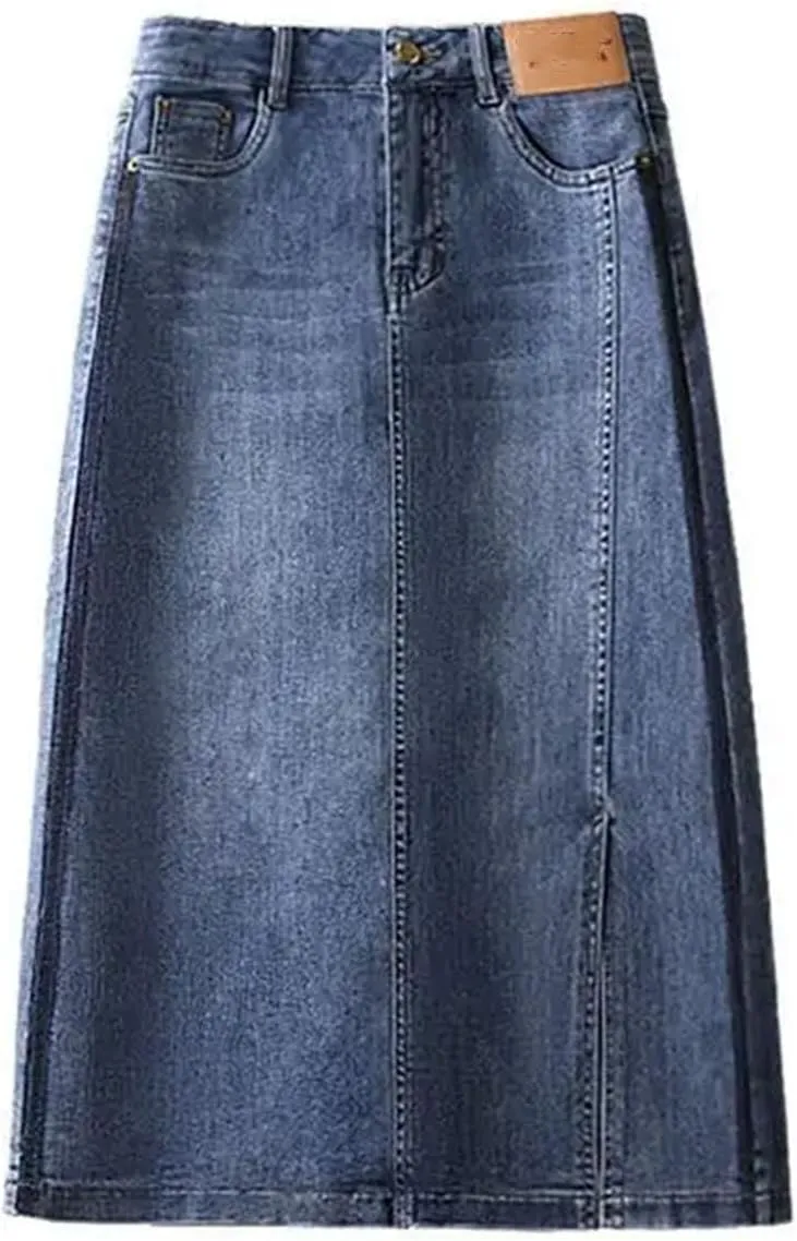 Women's Korean Casual High Waist Denim Skirt Summer Casual All Match Pockets Spliced Bag Hip Skirt
