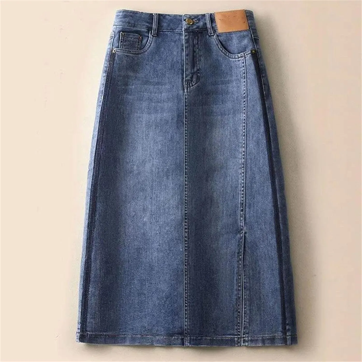 Women's Korean Casual High Waist Denim Skirt Summer Casual All Match Pockets Spliced Bag Hip Skirt