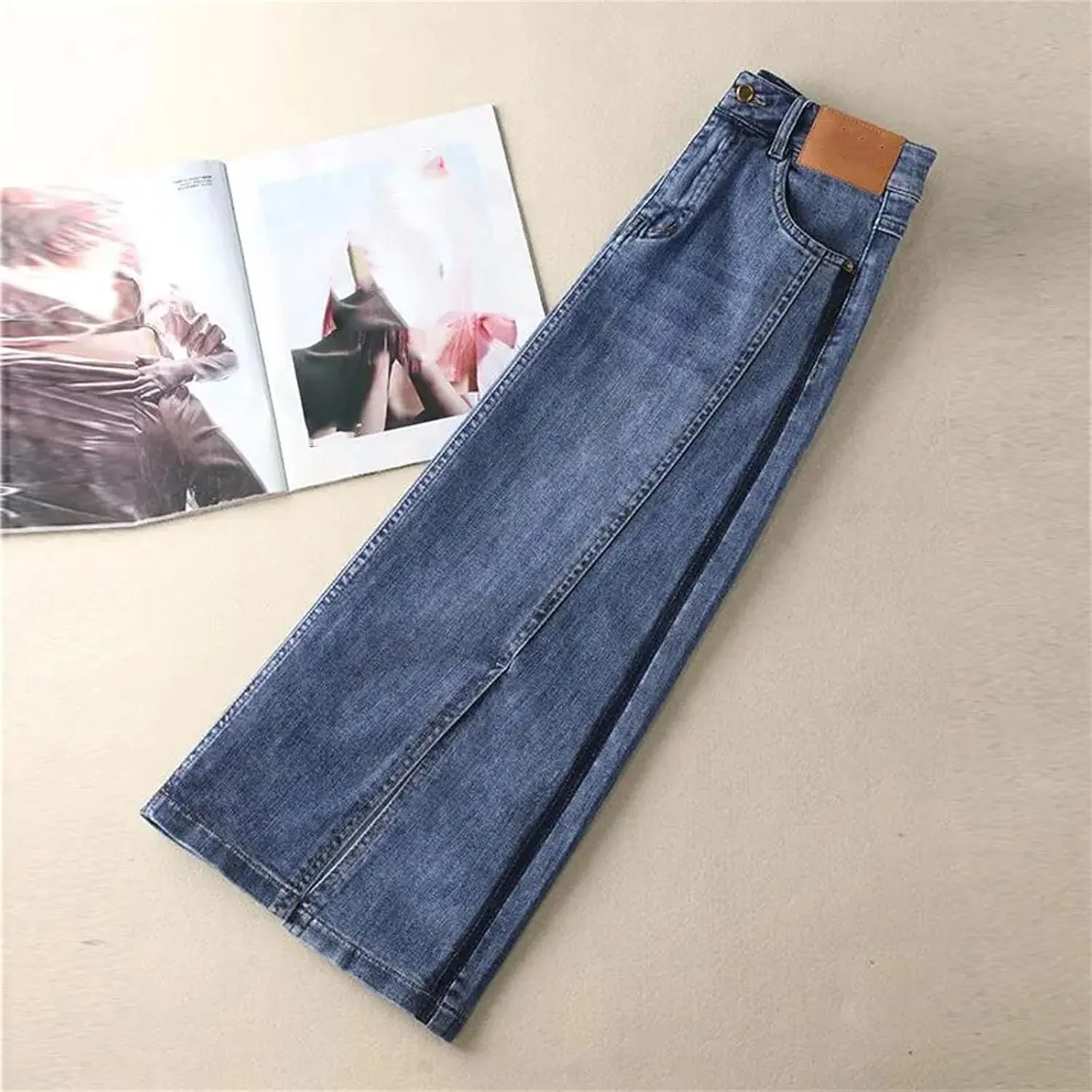 Women's Korean Casual High Waist Denim Skirt Summer Casual All Match Pockets Spliced Bag Hip Skirt