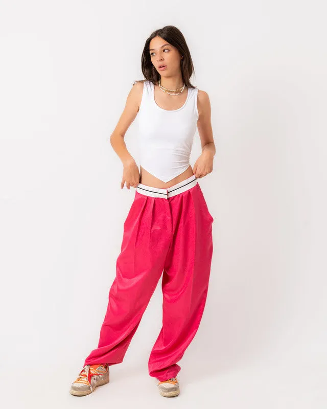 Women's Line Waist Pants - Pink TR Fabric Blend, Stylish & Comfortable Bottoms, Made in Egypt
