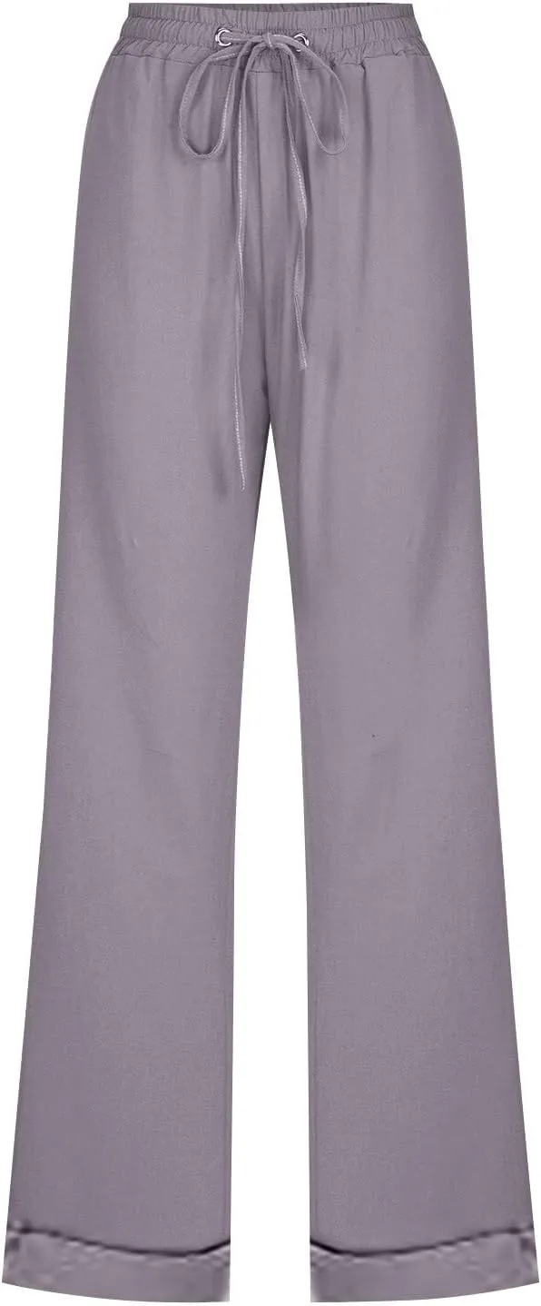 Women's Linen Summer Trousers 7/8 Casual Lightweight Cotton Linen Trousers Comfortable Beach Pants with Pockets