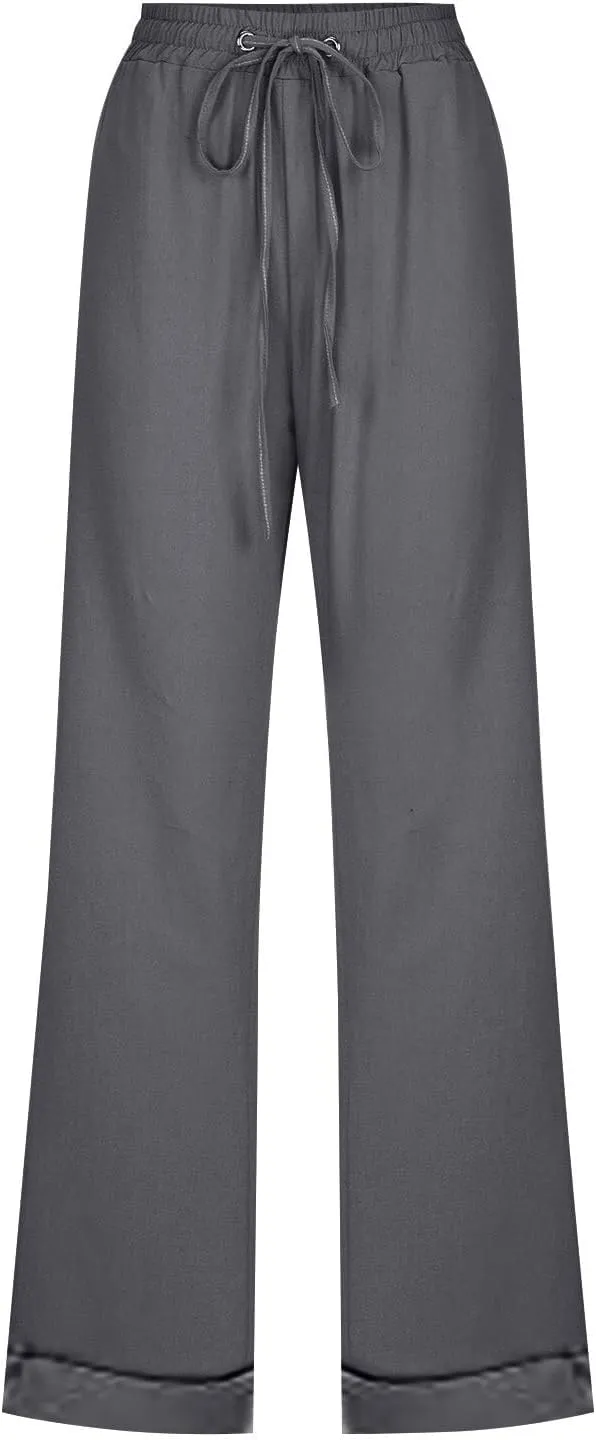 Women's Linen Summer Trousers 7/8 Casual Lightweight Cotton Linen Trousers Comfortable Beach Pants with Pockets
